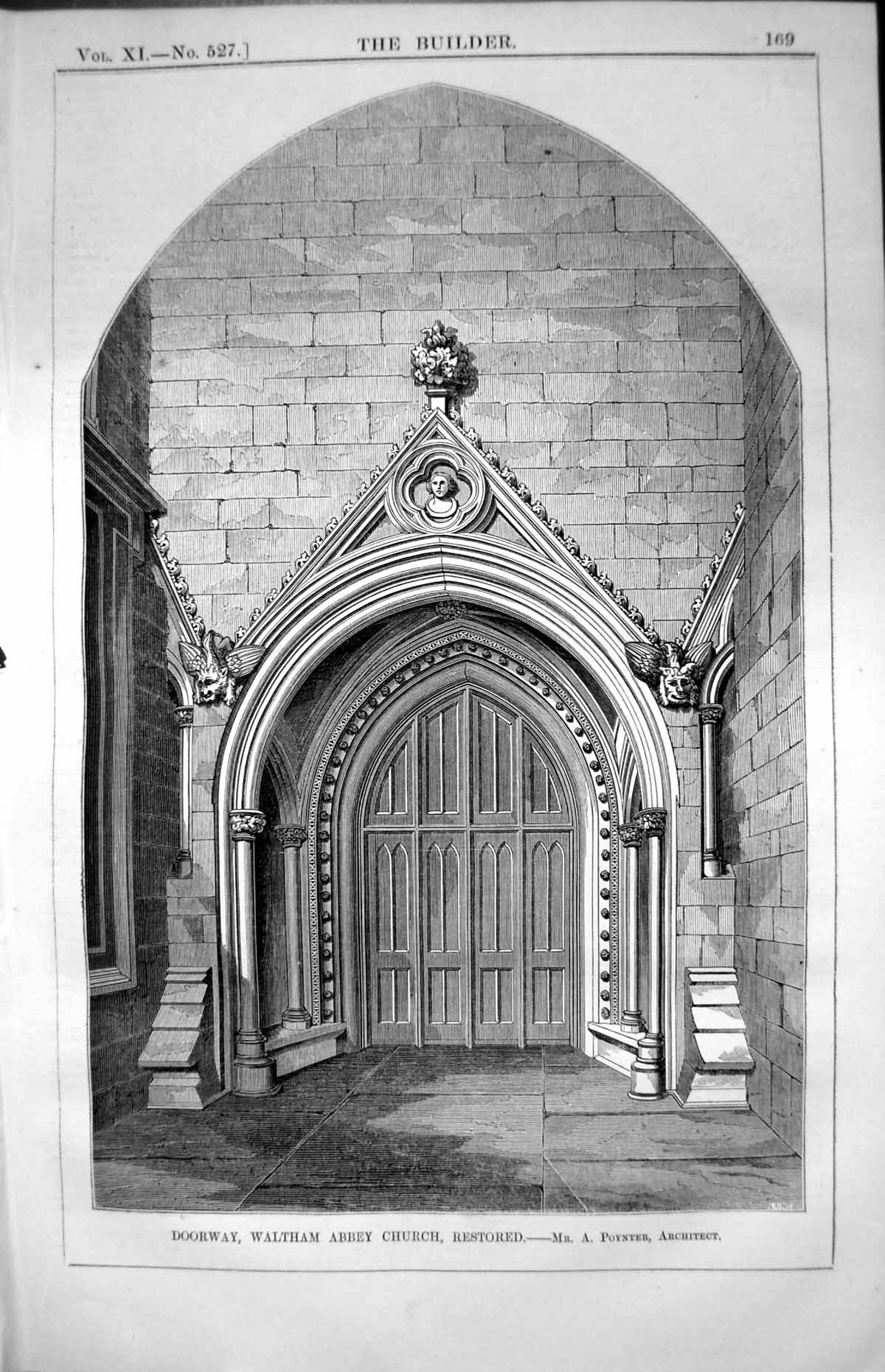 Old Print Doorway Waltham Abbey Church Restored A. Poynter Architect 1853 19th