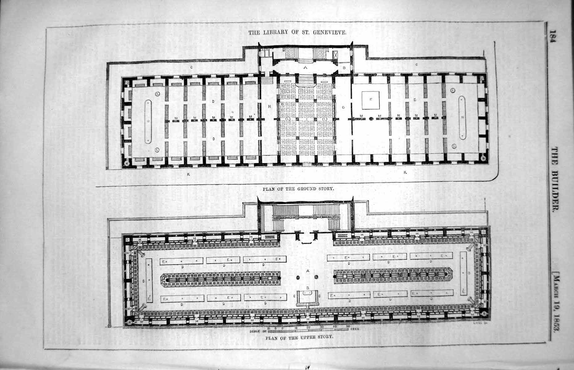 Old Print Library St. Genevieve Plan Ground Storey Plan Upper Storey 1853 19th