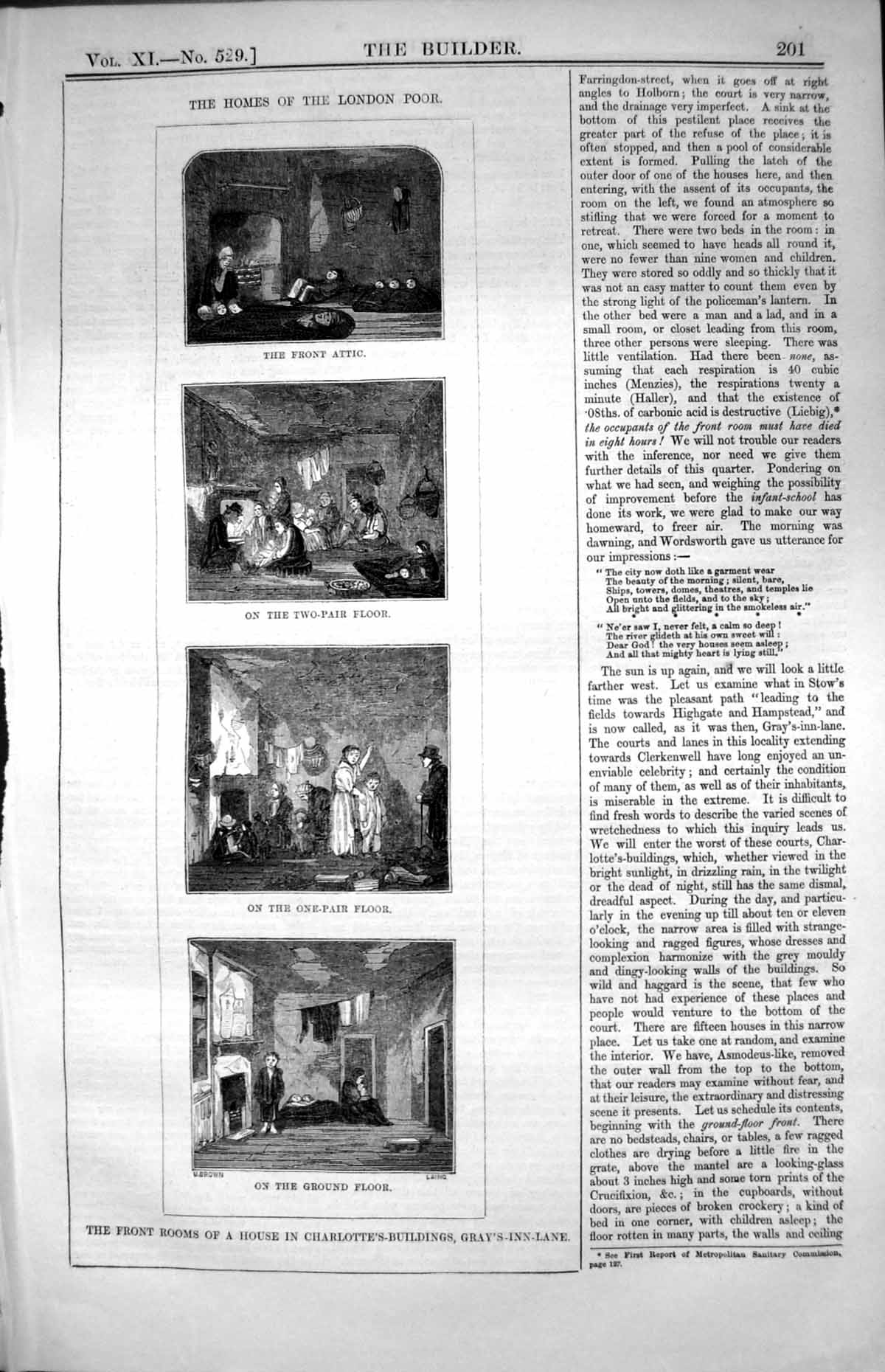 Antique Print Homes London Poor Charlotte'S Buildings Grays'-Inn-Lane 1853 19th