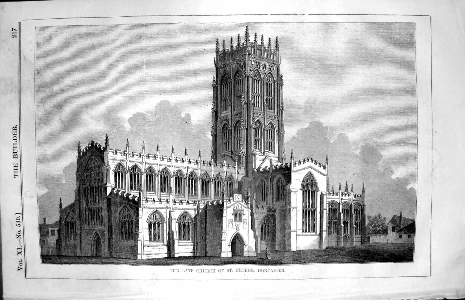 Antique Old Print Late Church St. George Doncaster Stained Glass Windows 1853