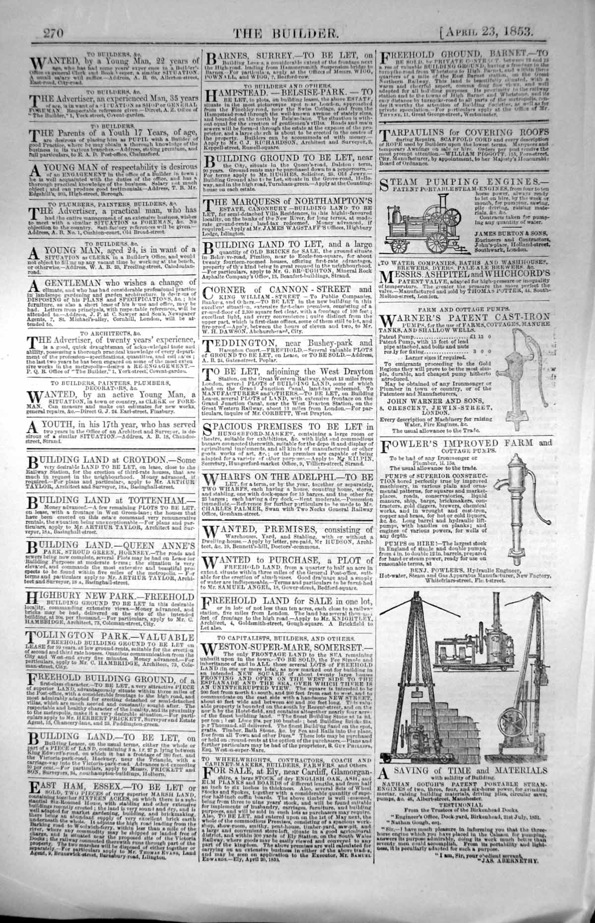 Old Print Advertisements Farm House Cottage Water Pumps Steam Engine 1853 19th