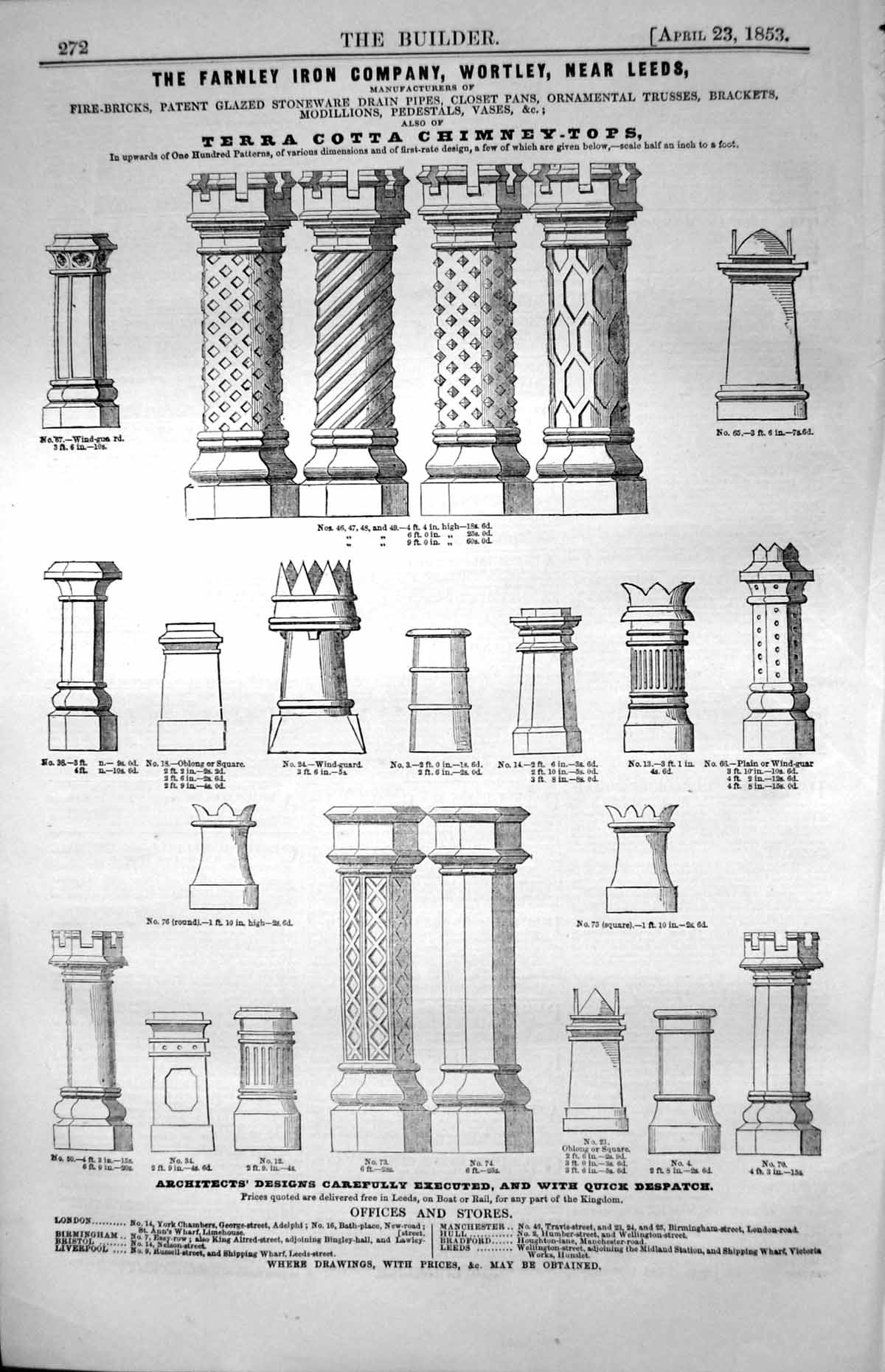 Old Farnley Iron Company Terracotta Chimney Tops Architect Designs 18 19th