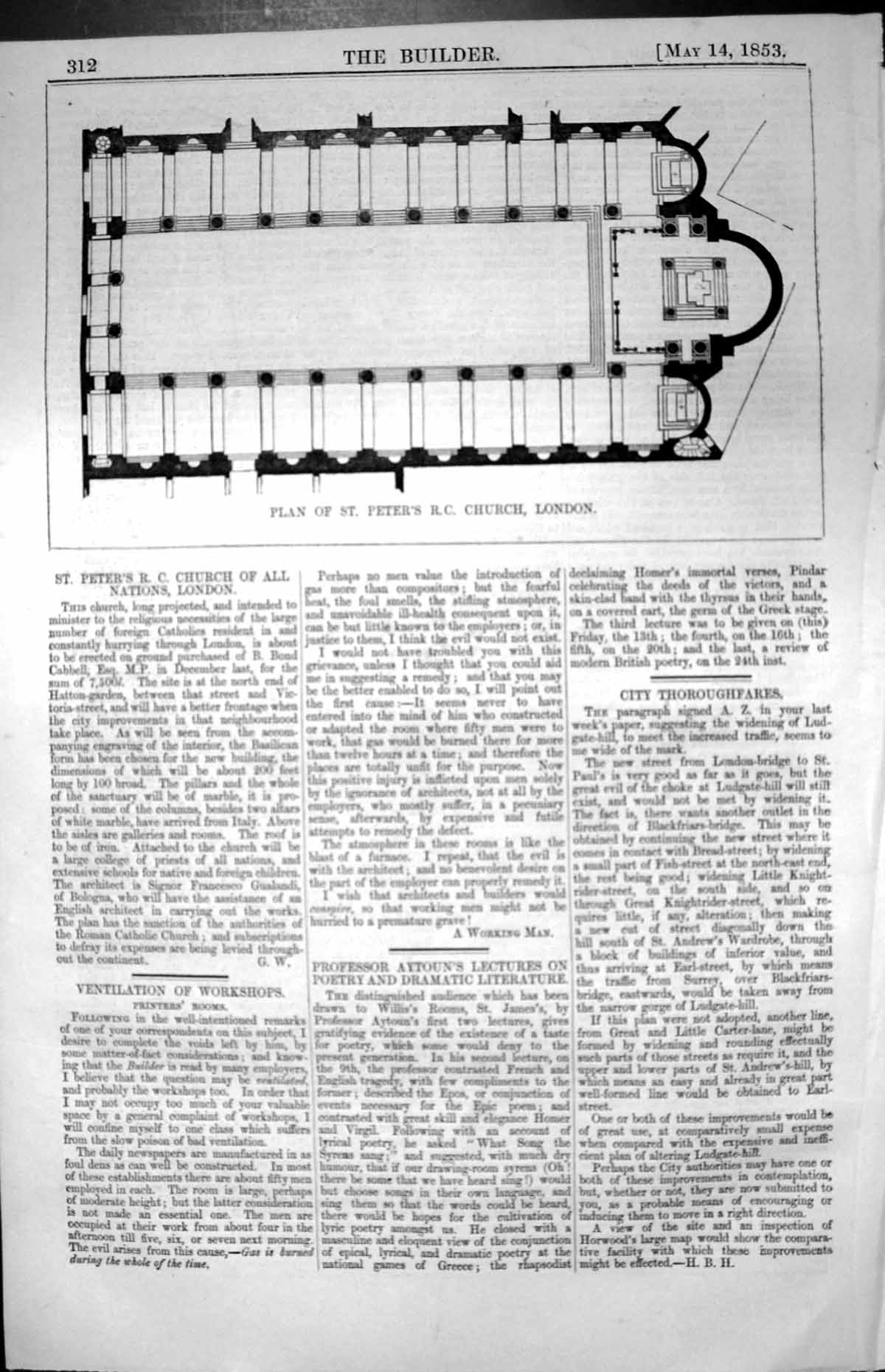 Old Plan St. Peter'S Roman Catholic Church All Nations London Hatton