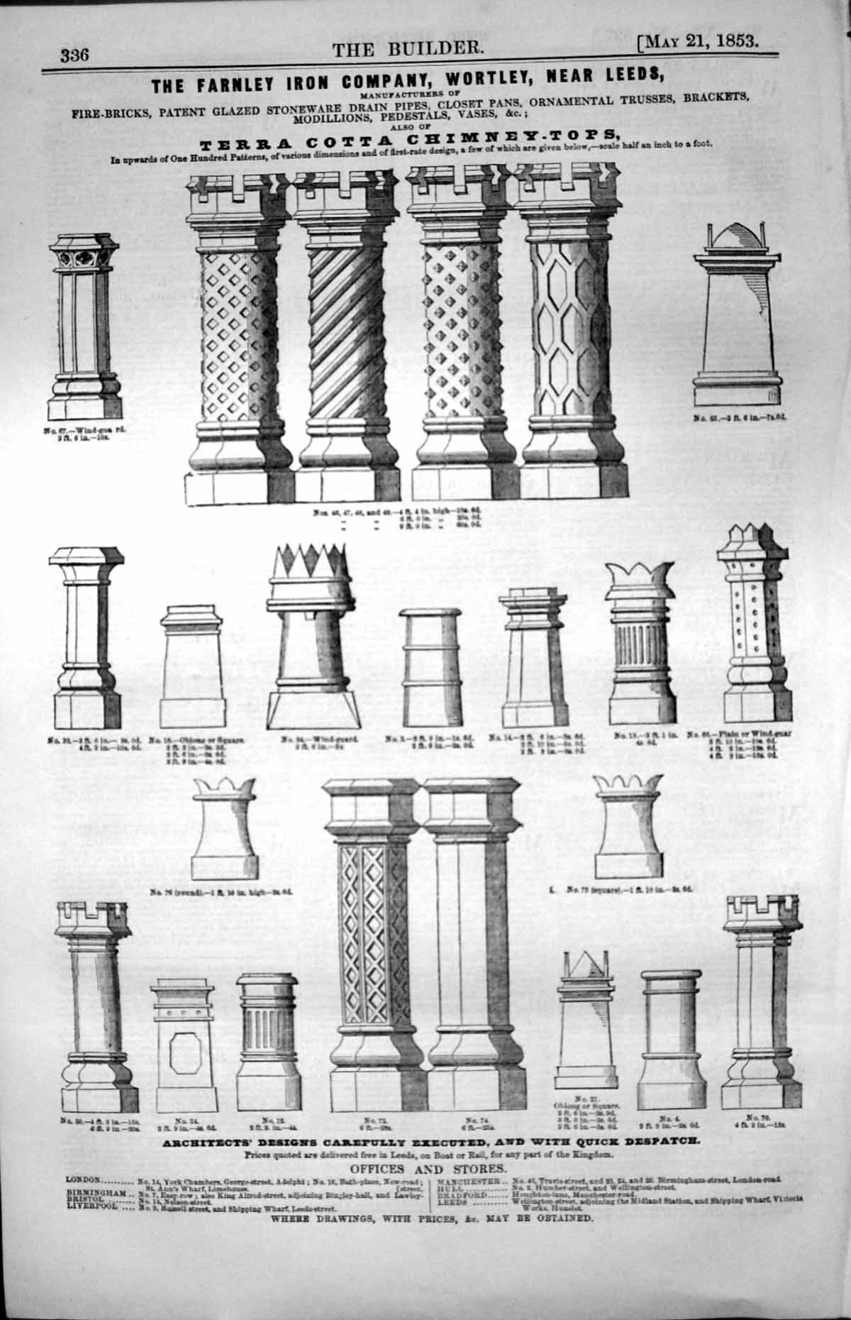 Old Farnley Iron Company Terra Cotta Chimney Tops Architect Advert 18 19th
