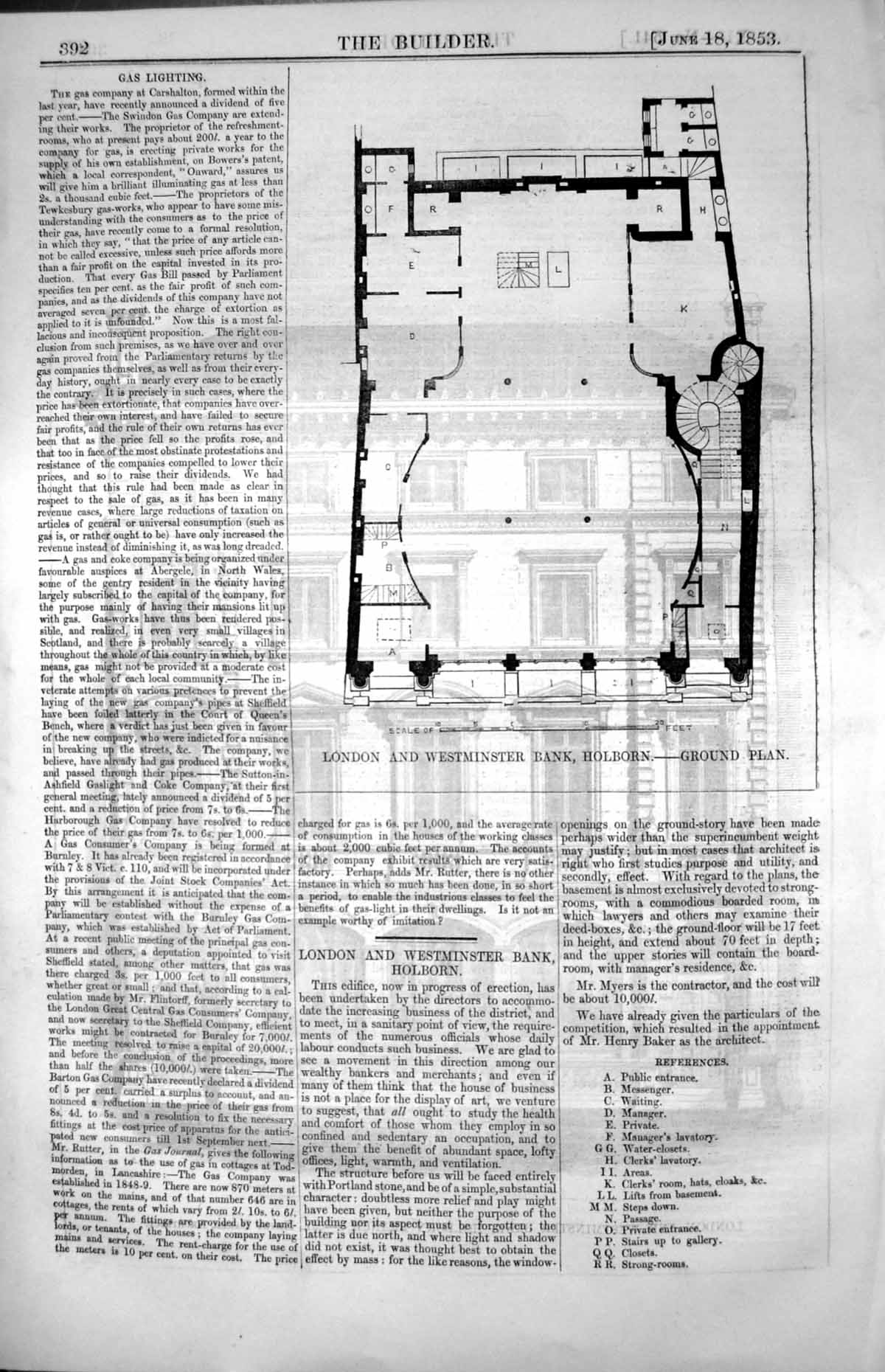 Old London Westminster Bank Holborn Ground Plan Architect Baker 1853 Victorian