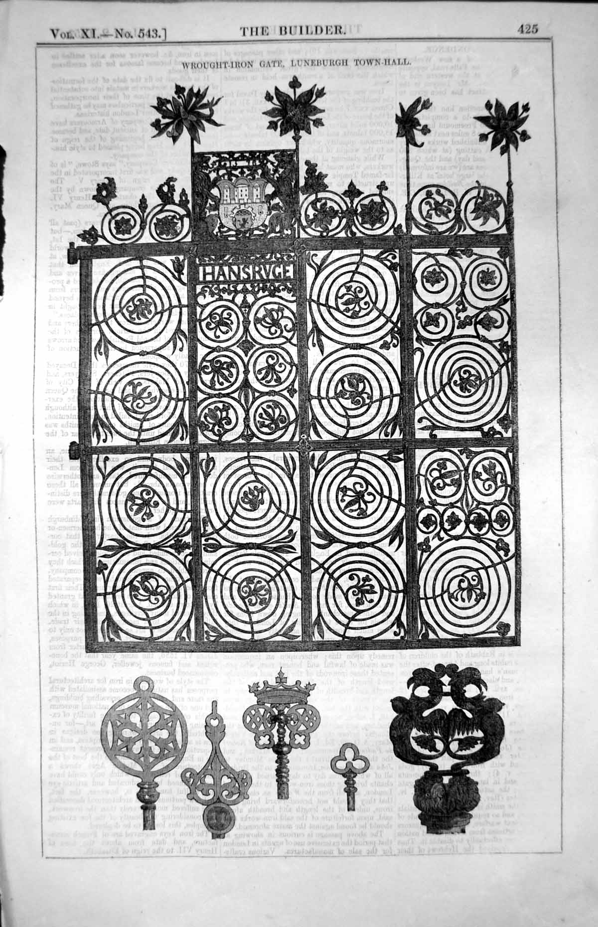 Old Wrought-Iron Gate Luneburgh Town Hall Ornate Tracery Hansrvge 185 Victorian