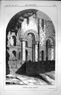 Antique Old Print Rochester Castle Interior Stonework Columns Stairway 1853