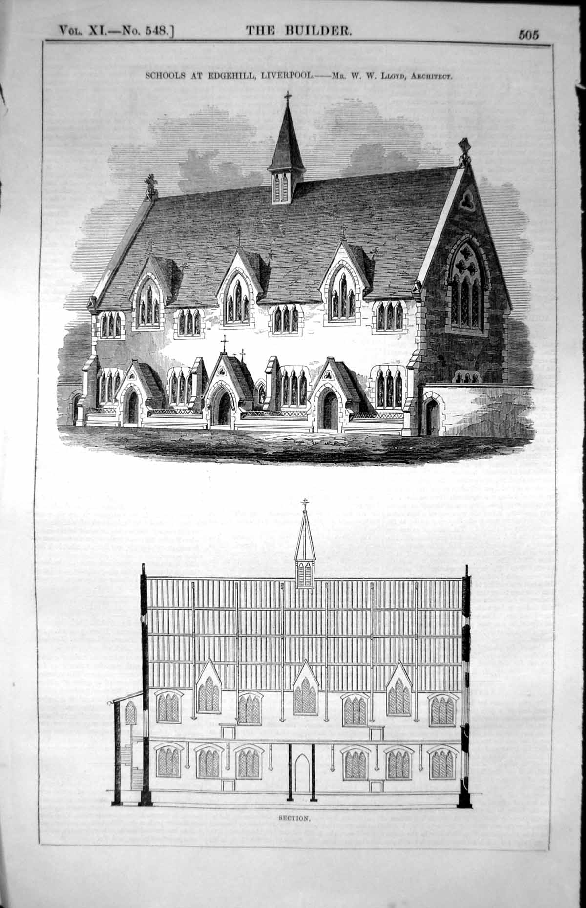 Old Schools Edgehill Liverpool W.W.Lloyd Architect Drawing Elevation