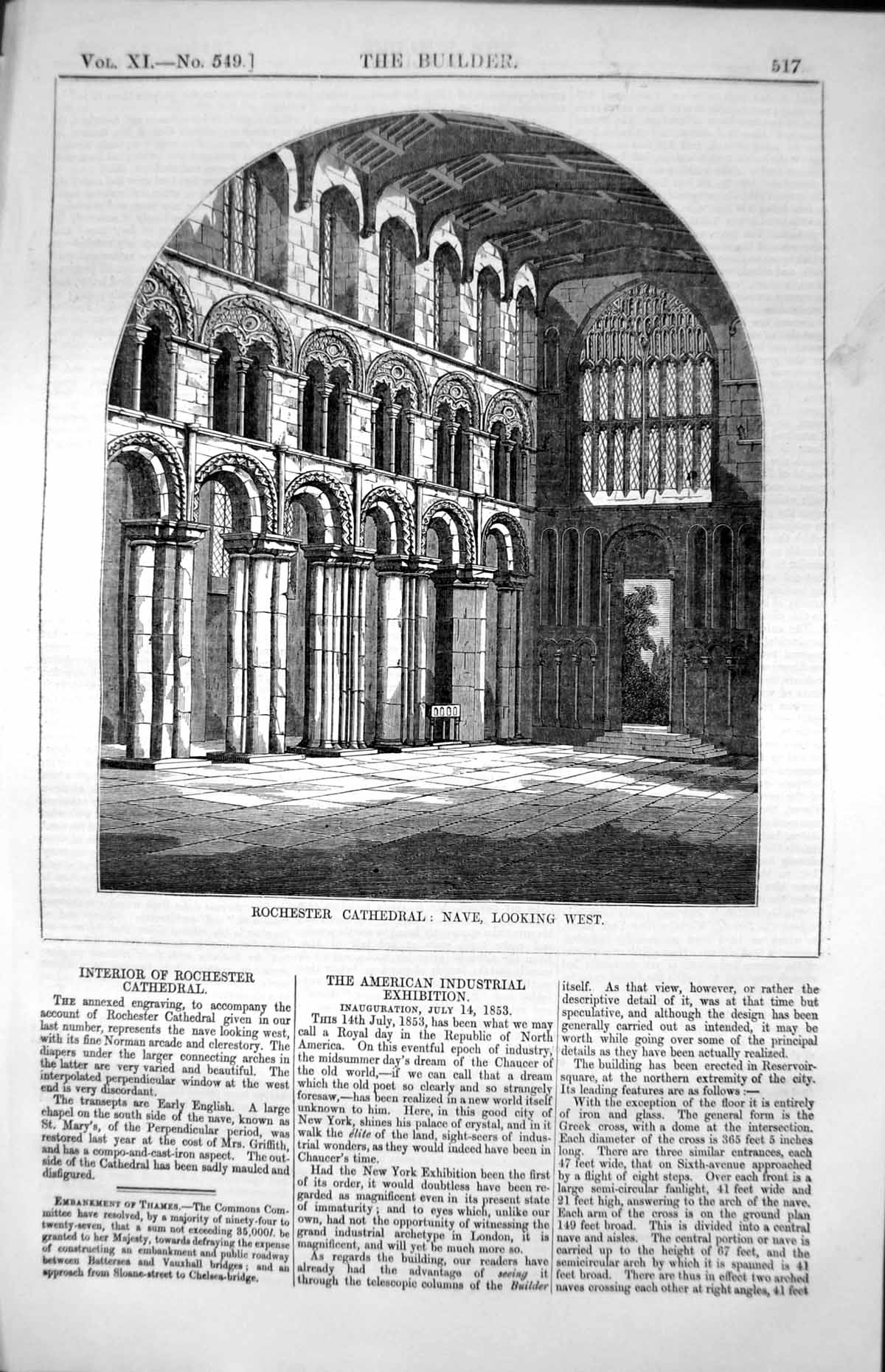 Old Interior Rochester Cathedral West View Norman Arcade Clerestory