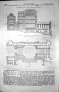 Antique Old Print St. Stephen'S Porch New Houses Parliament Section Plan 1853