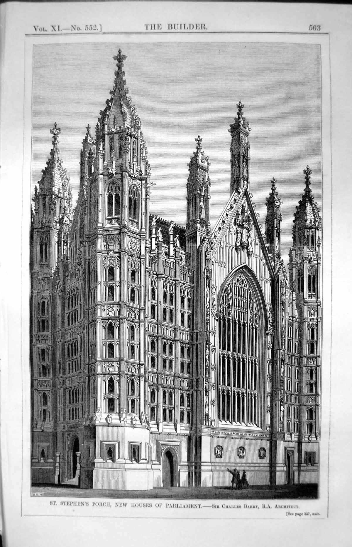 Old Print St. Stephen'S Porch New Houses Parliament C. Barry Architect