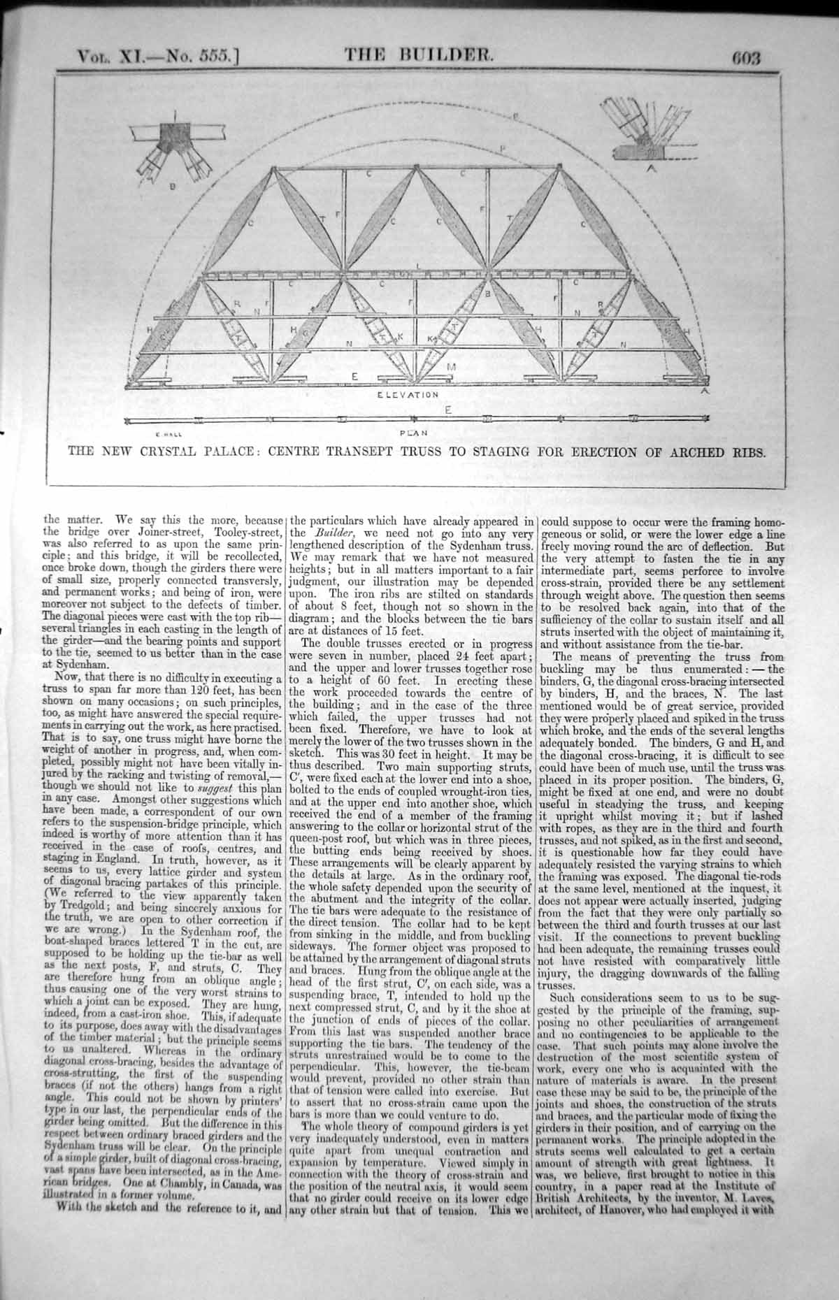 Old New Crystal Palace Centre Transept Truss Staging Arched Ribs 1853 Victorian