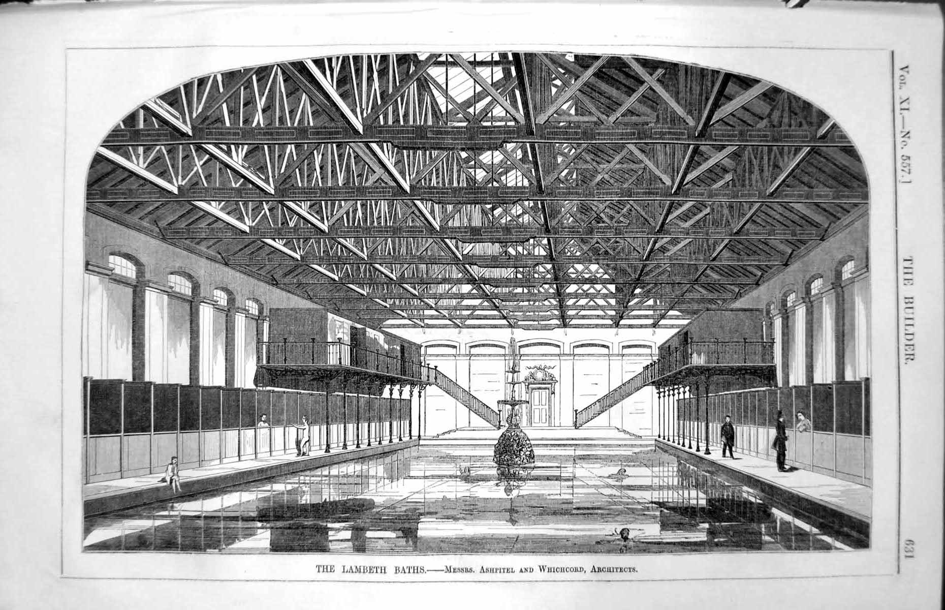 Antique Print Lambeth Baths And Washhouses Interior Ashpitel Whichcord 1853