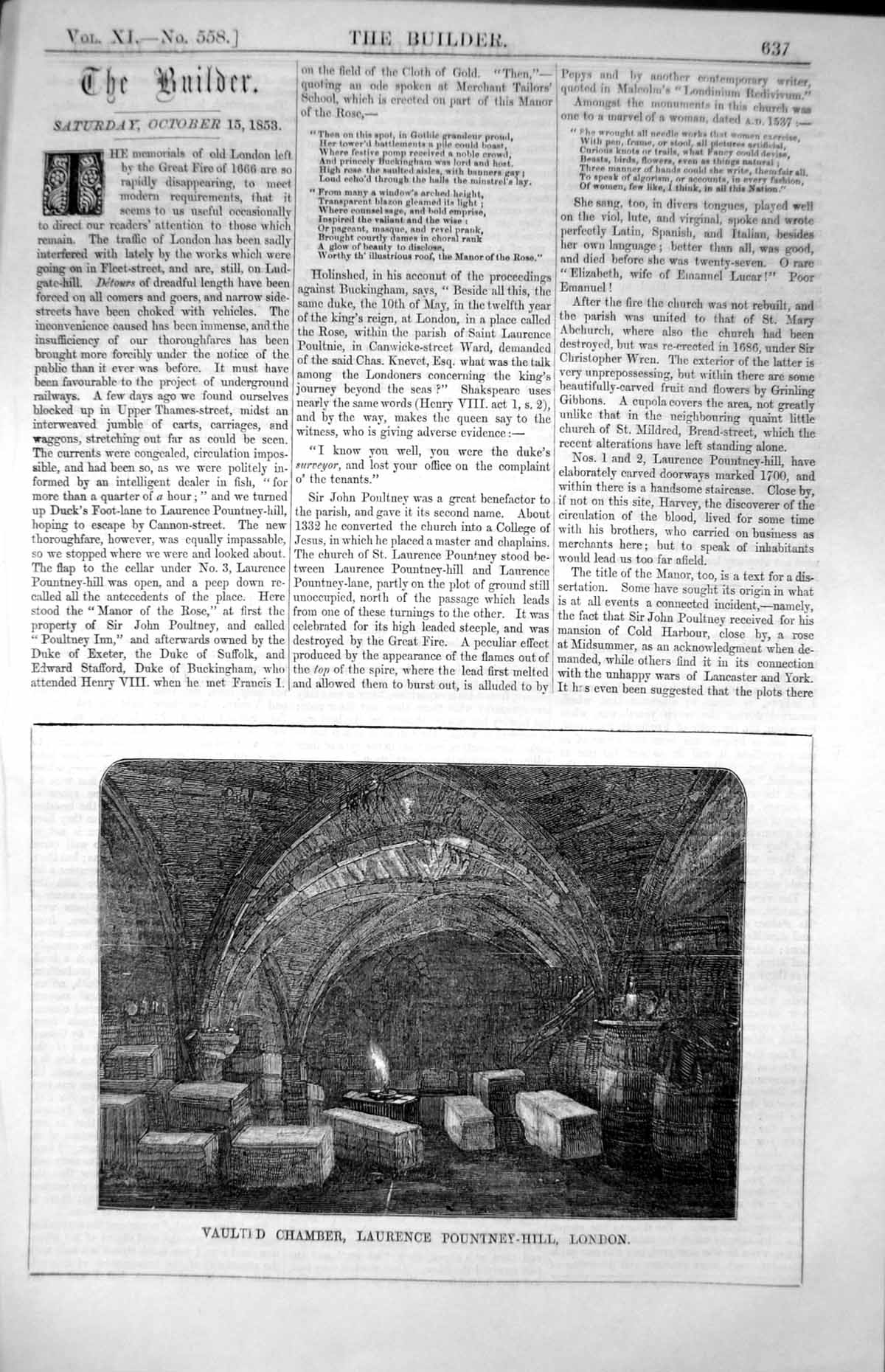 Old Vaulted Chamber Laurence Pountney Hill London Remains Great Fire