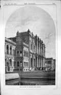 Antique Old Print Sultan Turkey New Palace Exterior Columns Steps Water 1853