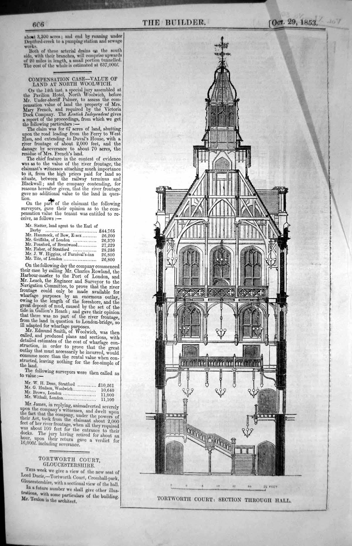 Antique Old Print Tortworth Court Section Through Hall Gloucestershire 1853