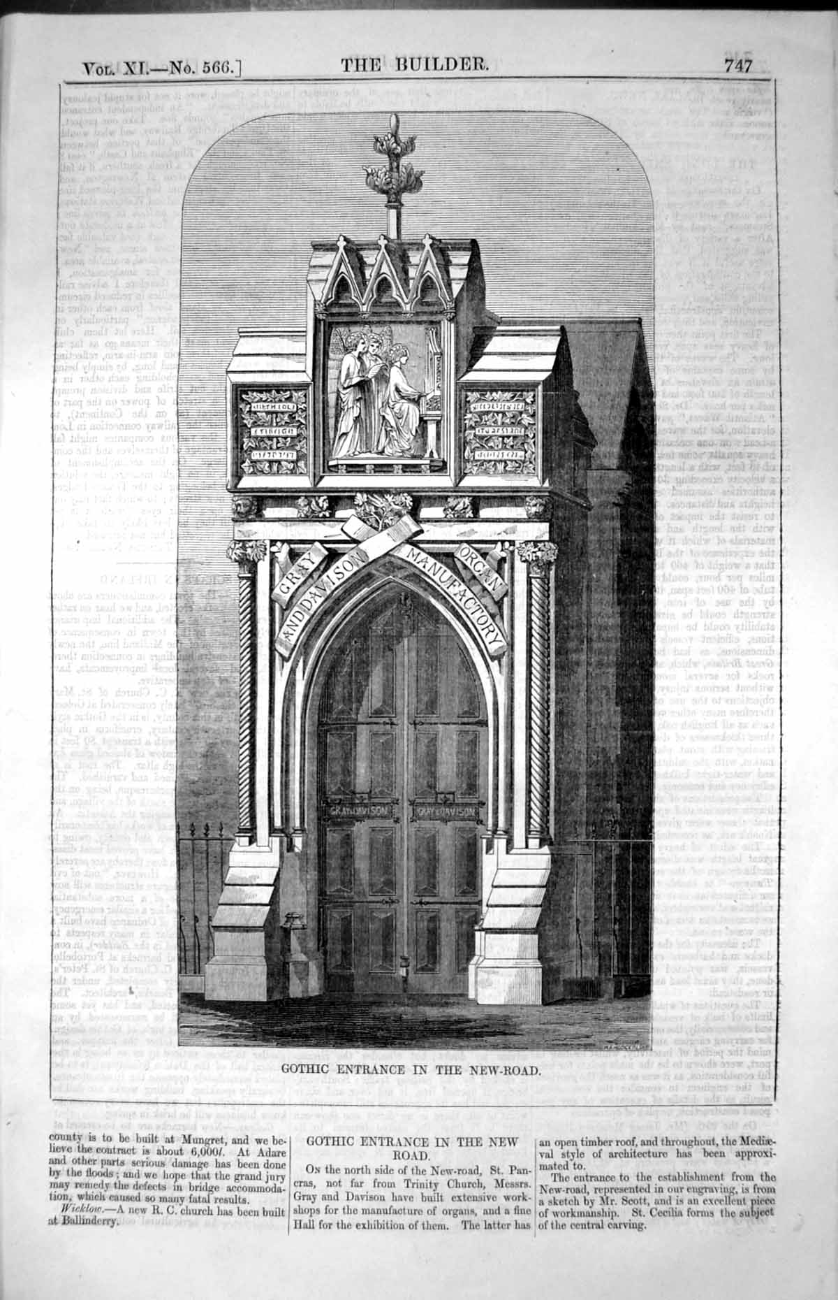 Old Gothic Entrance In New Road St. Pancras Gray Davison Organs 1853 Victorian