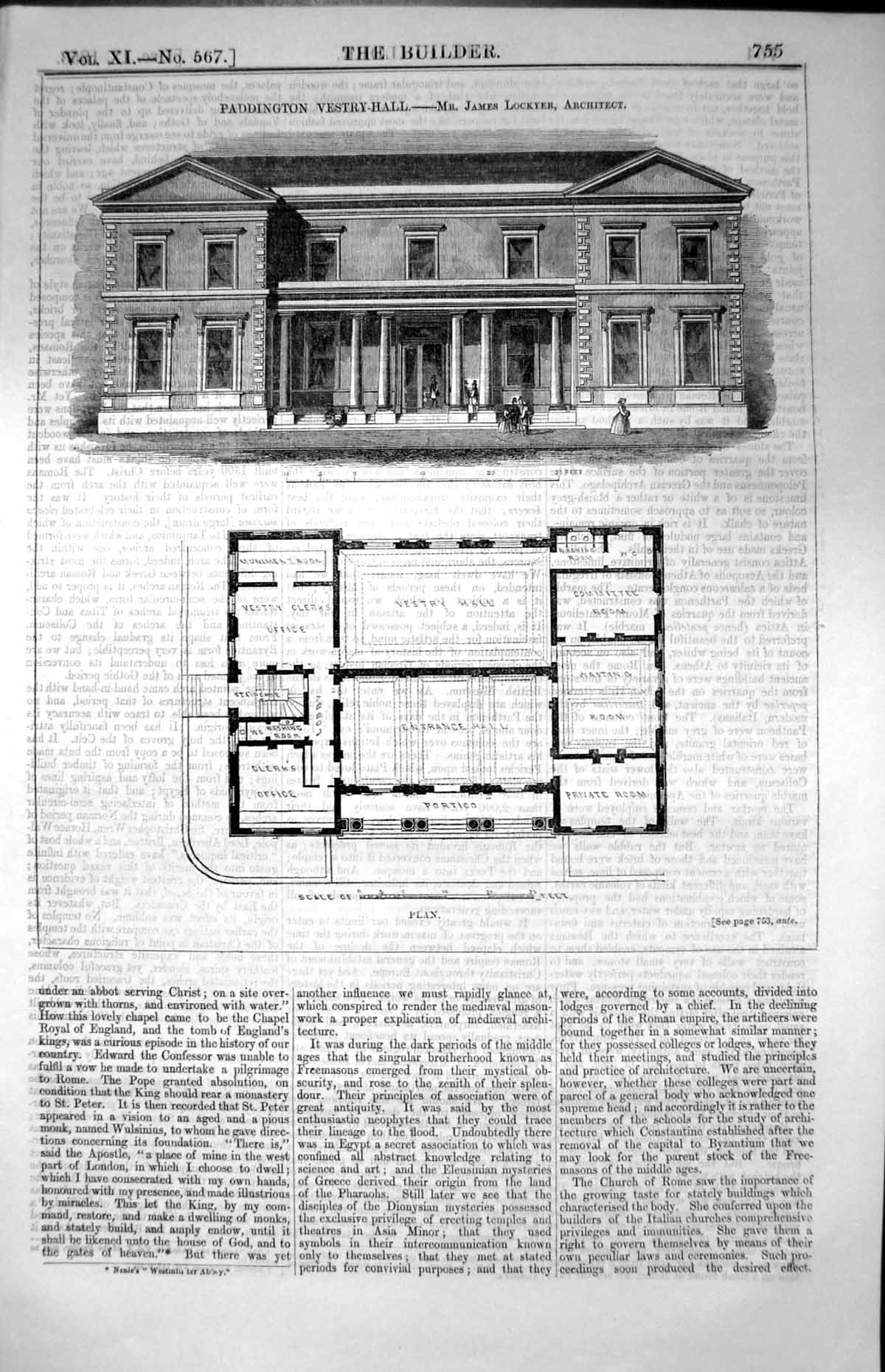 Old Paddington Vestry Hall Mr. James Lockyer Architect Front Plan 185 Victorian