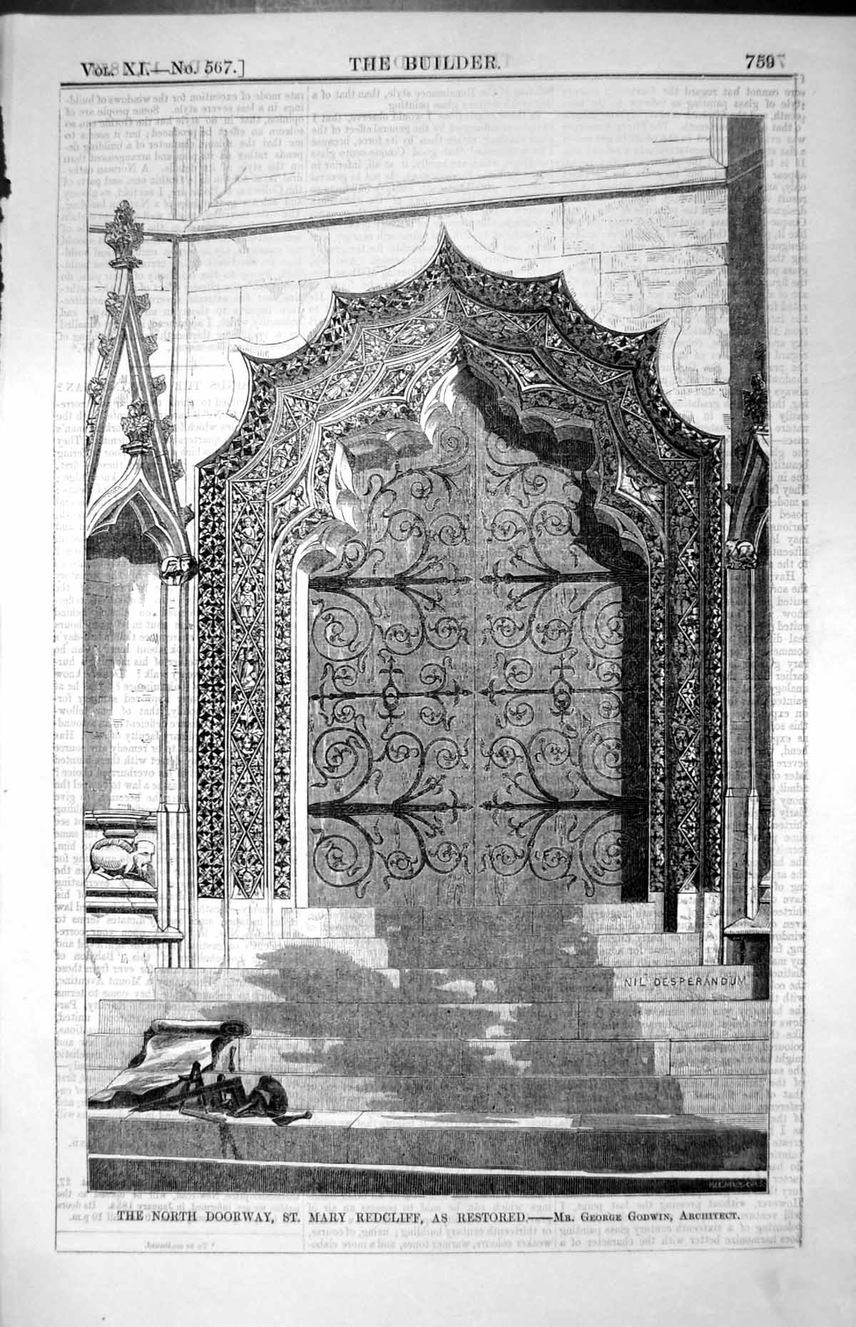 Old North Doorway St. Mary Redcliff Restored G. Godwin Architect 1853 Victorian