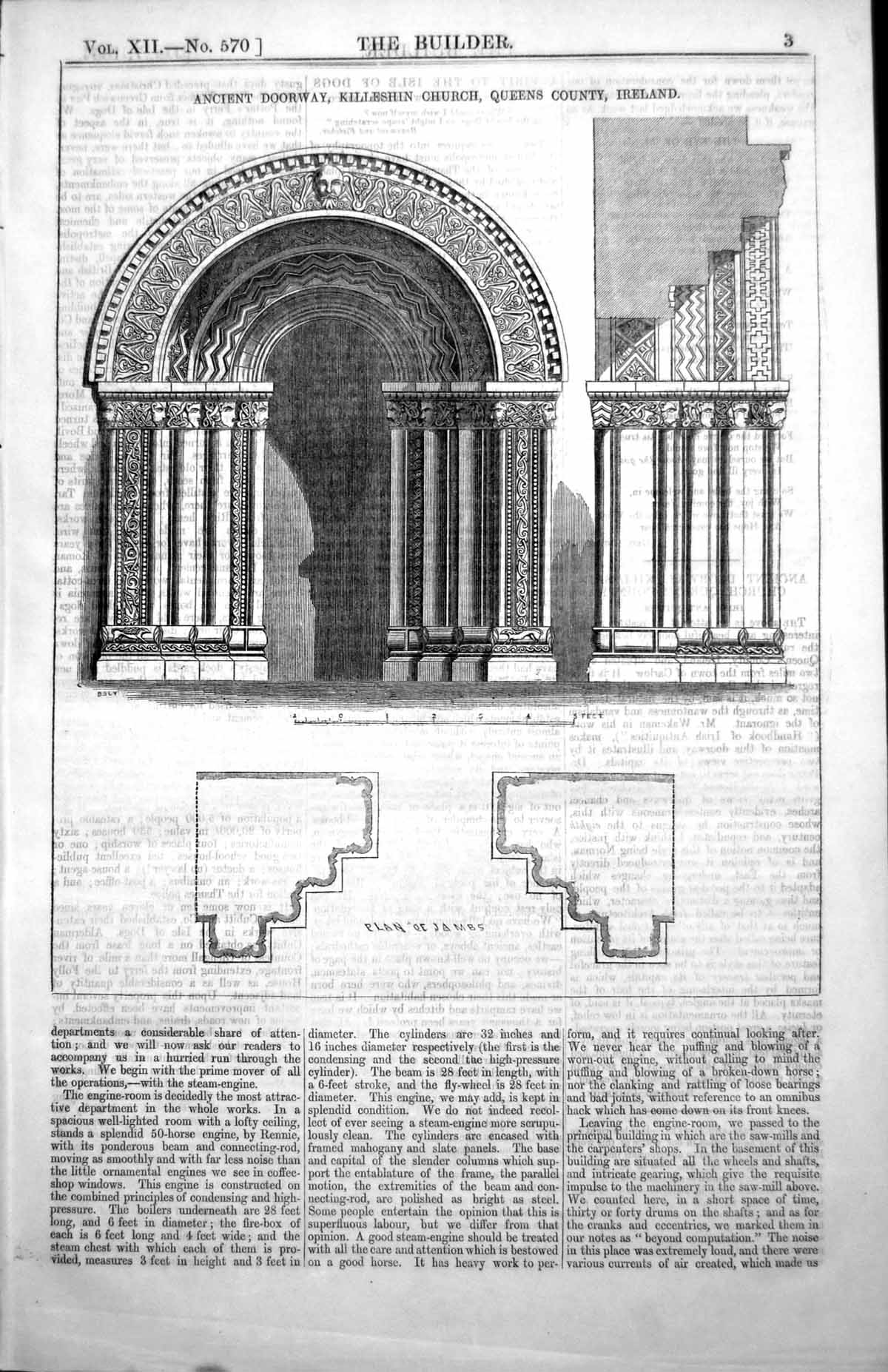 Old Plan Ancient Doorway Killeshin Church Queens County Ireland 1854 Victorian