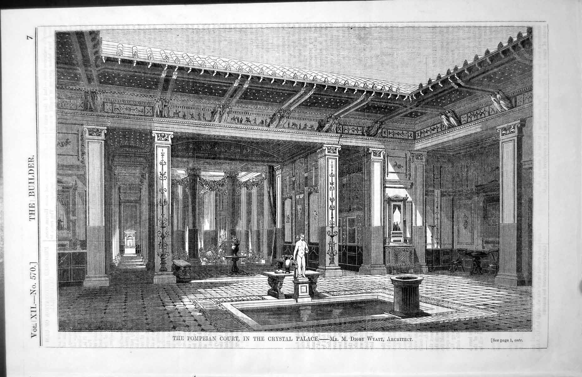 Old Print Plan Pompeian Court Crystal Palace M Digby Wyatt Architect 1854 19th