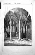 Original Old Antique Print Chancel Westwell Church Kent 1854 19th