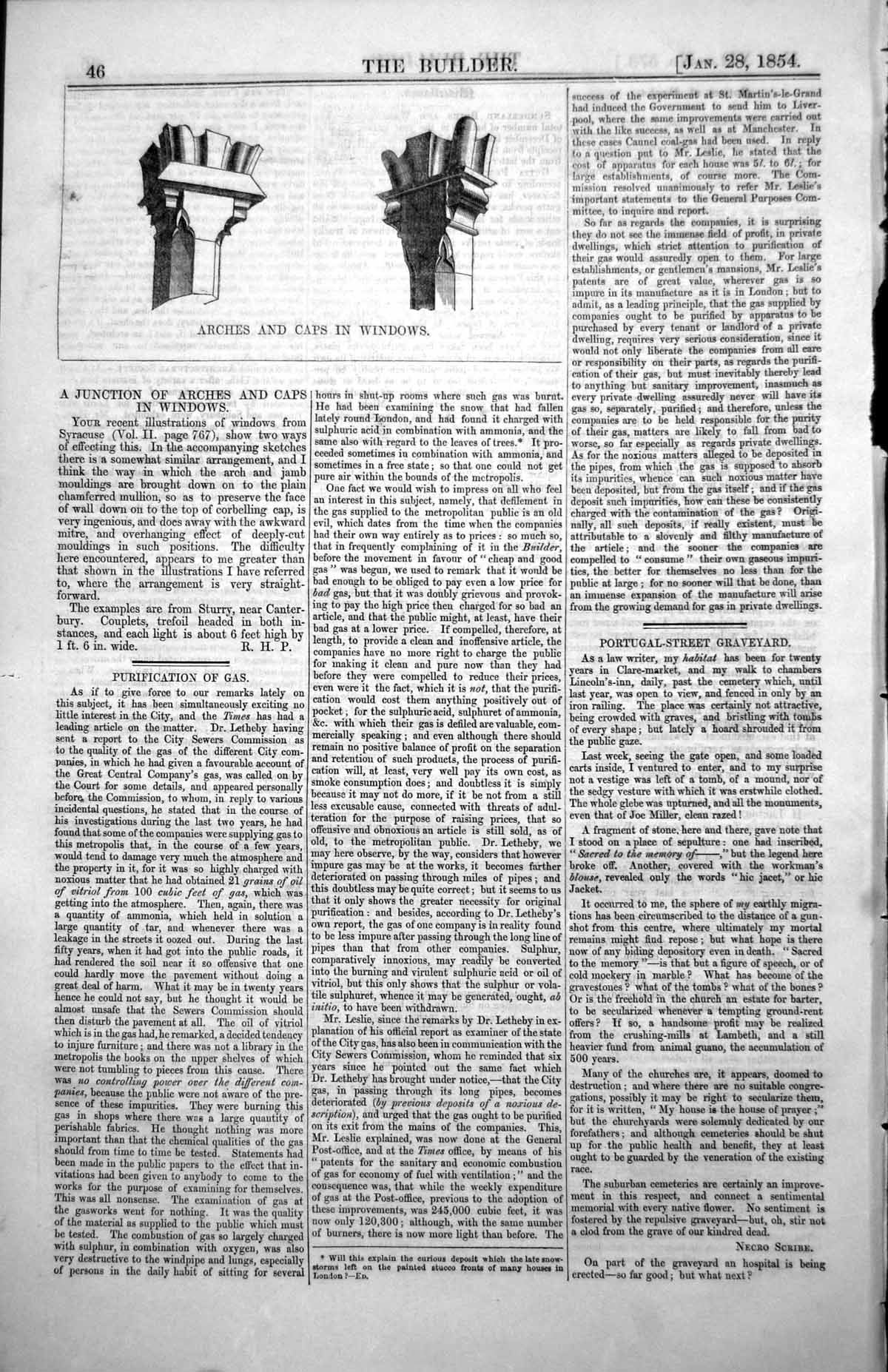 Original Old Antique Print Junction Arches Caps Windows Sturry Canterbury 1854