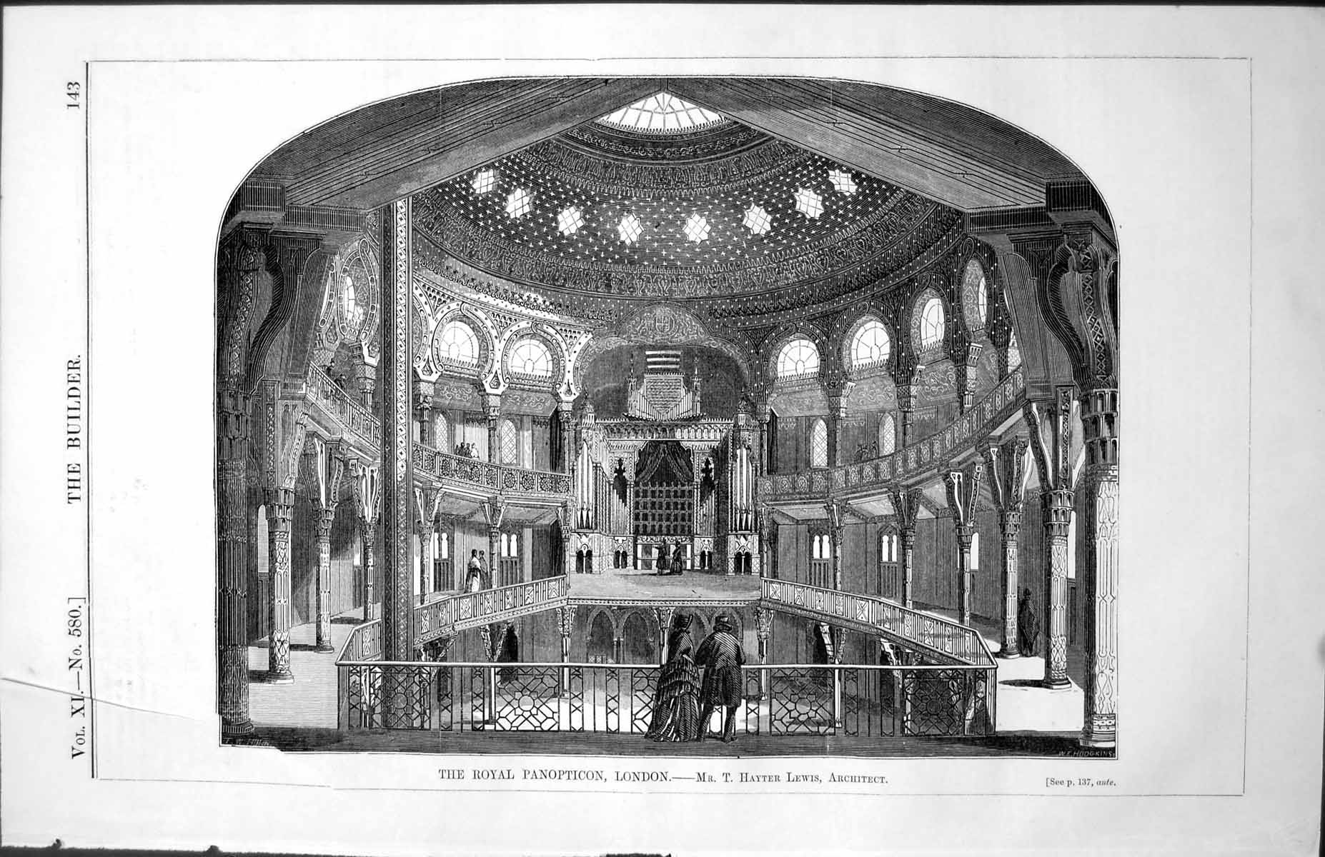 Old Print Plan Royal Panopticon London Interior T Hayter Lewis Arch 1854 19th