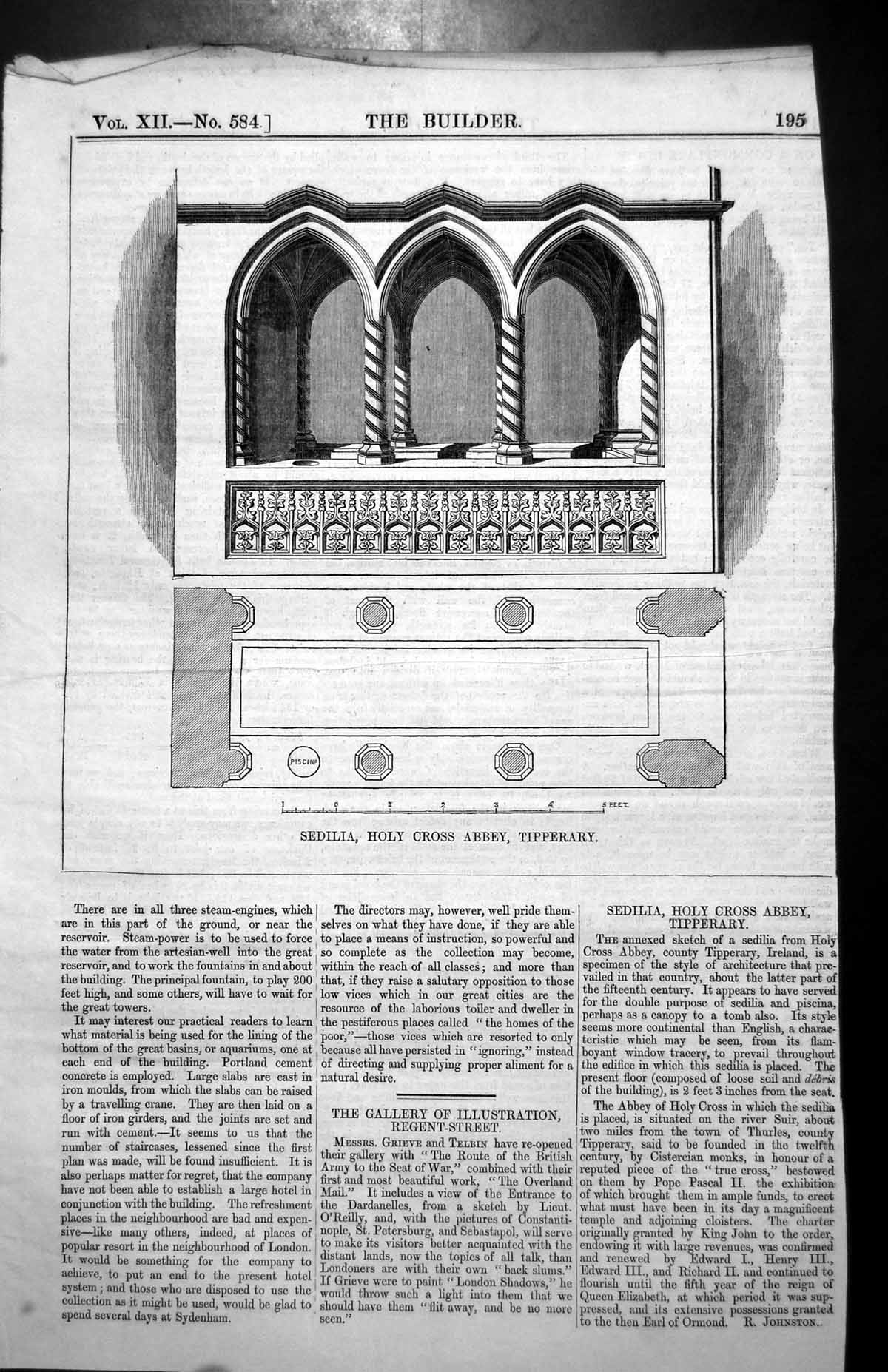 Old Print Sedilia Holy Cross Abbey Tipperary Ireland Window Tracery 1854 19th