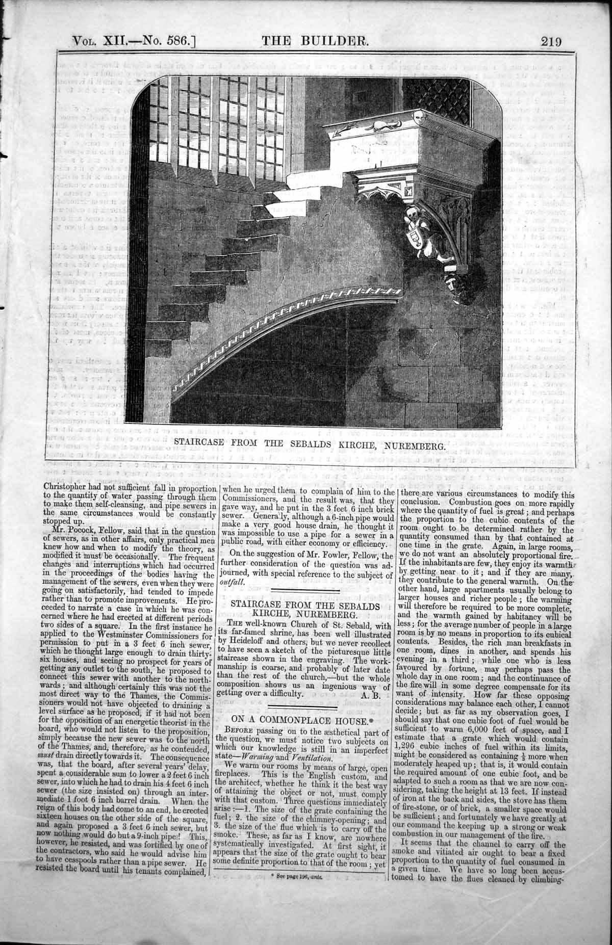 Antique Old Print Staircase Sebalds Kirche Nuremberg Far Famed Shrine 1854 19th
