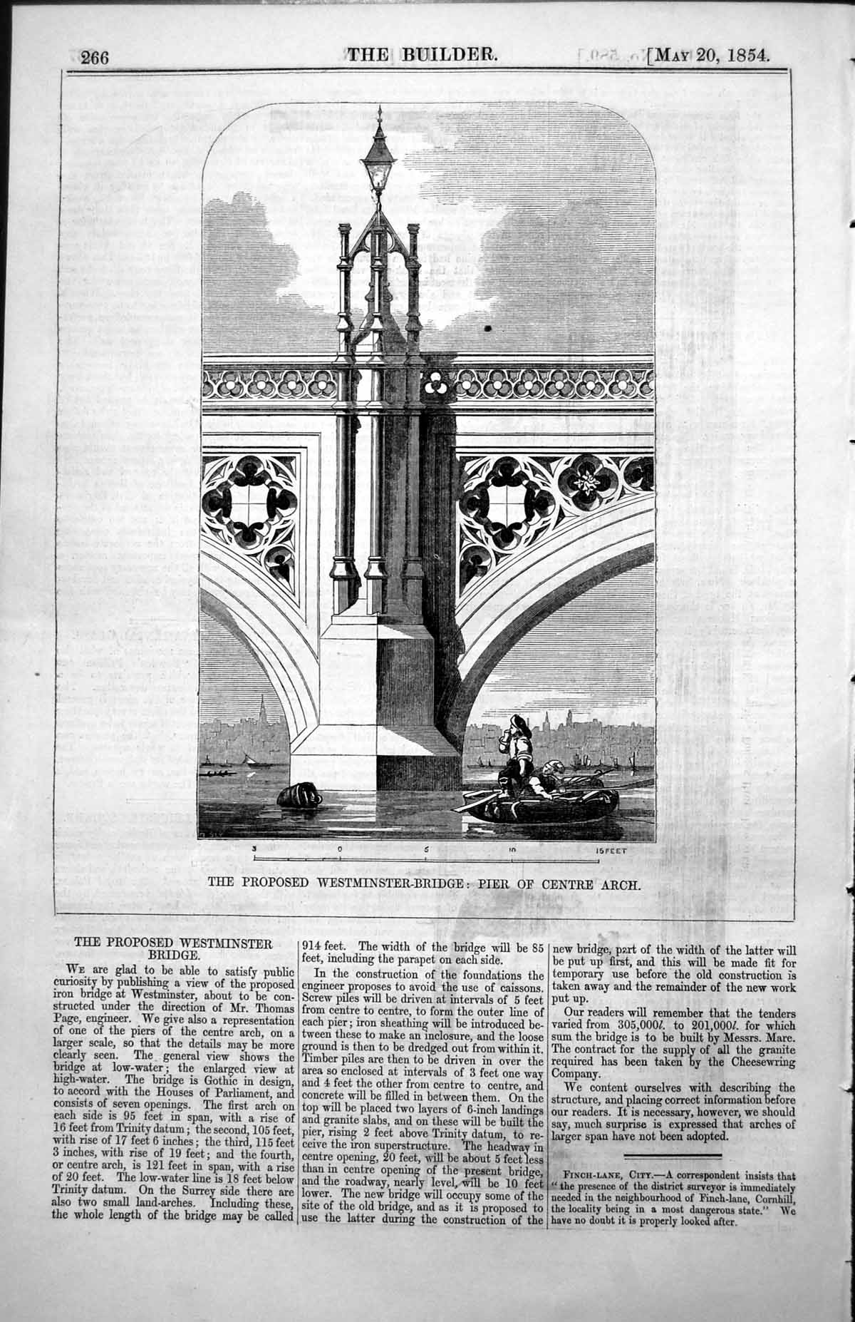 Old Proposed Westminster Bridge Pier Centre Arch Thos Page Engineer 1854 19th