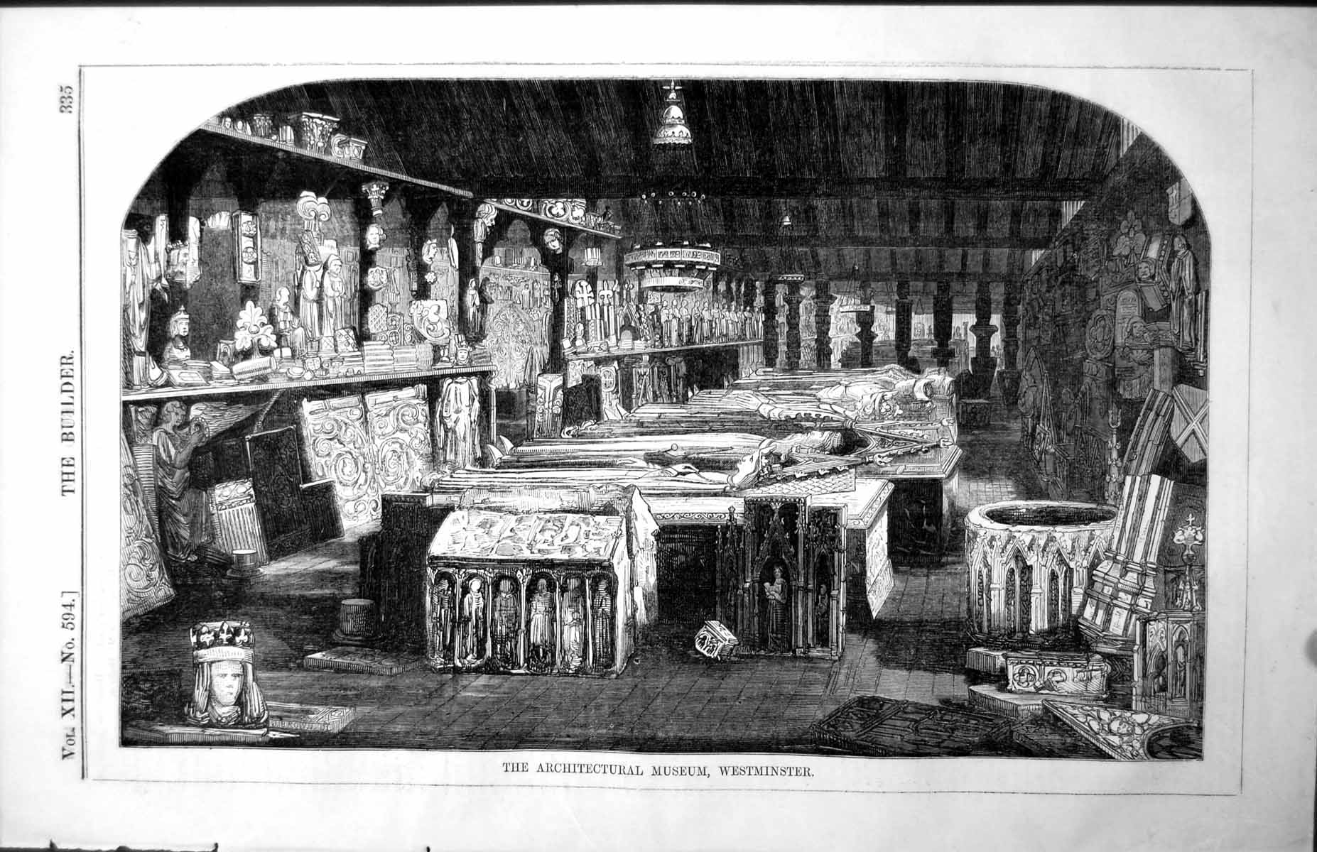 Antique Old Print Architectural Museum Westminster Sculptures Carvings 1854