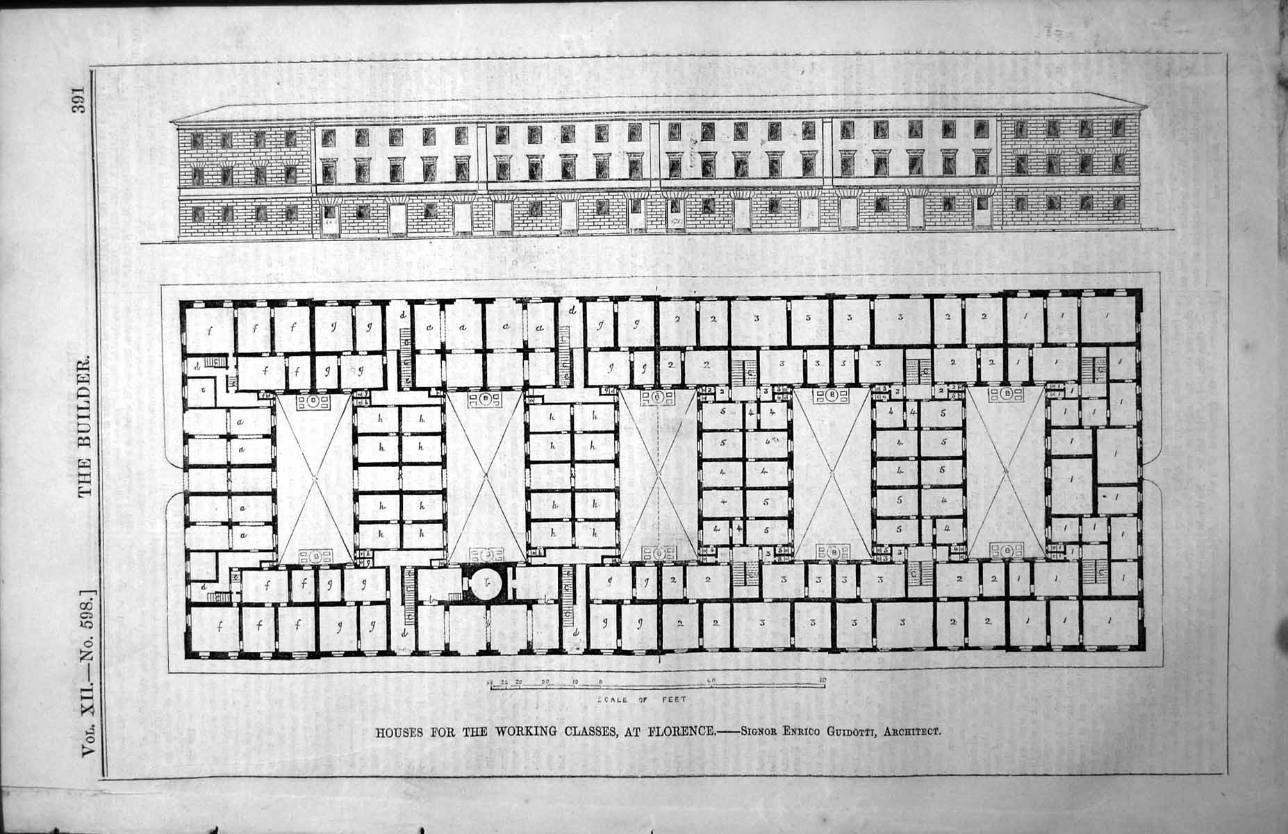 Old Print Plans Houses Working Classes Florence Enrico Guidotti Arch 1854 19th