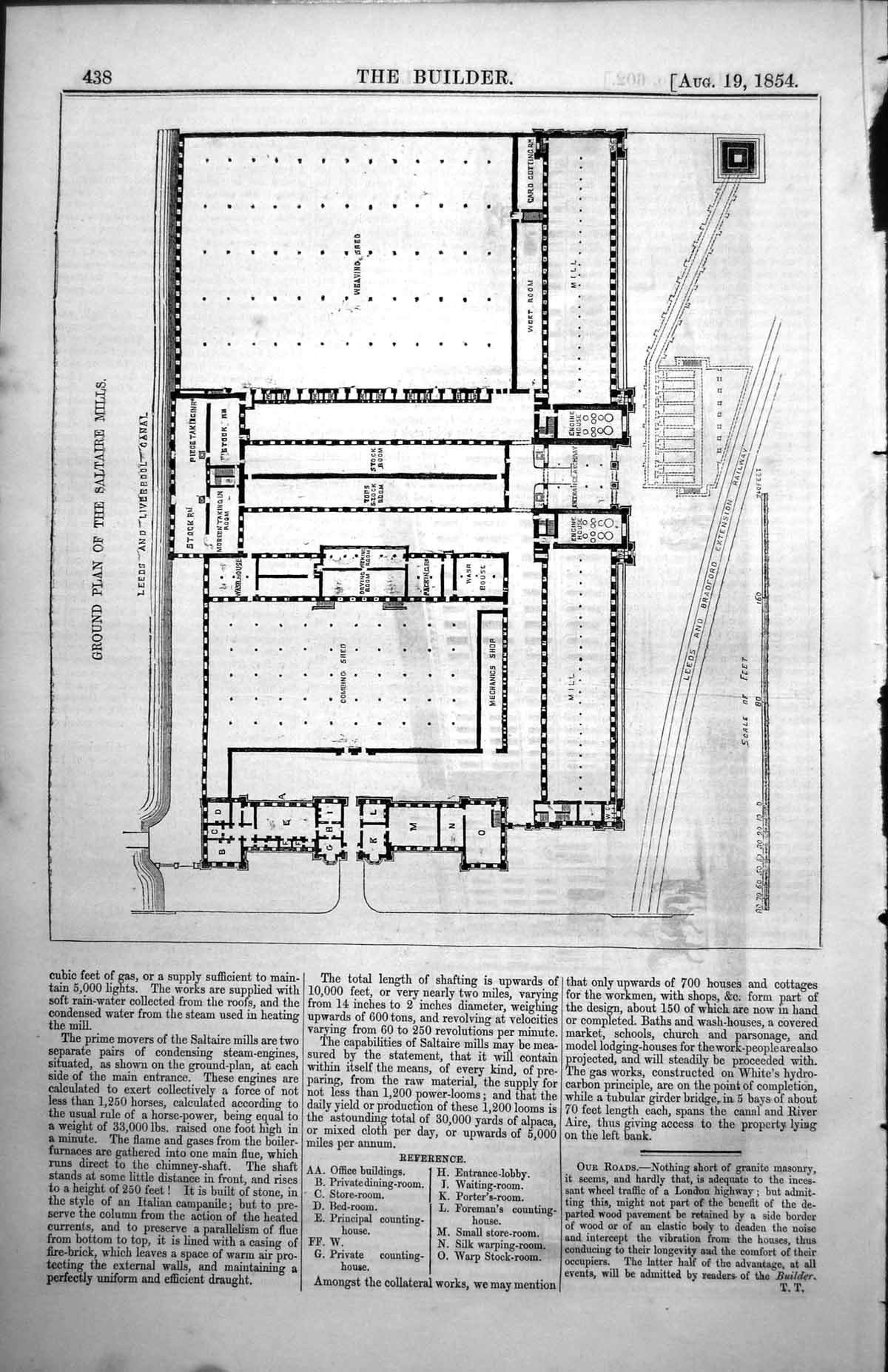 Antique Print Ground Plan Saltaire Mills Leeds Liverpool Canal Railway 1854