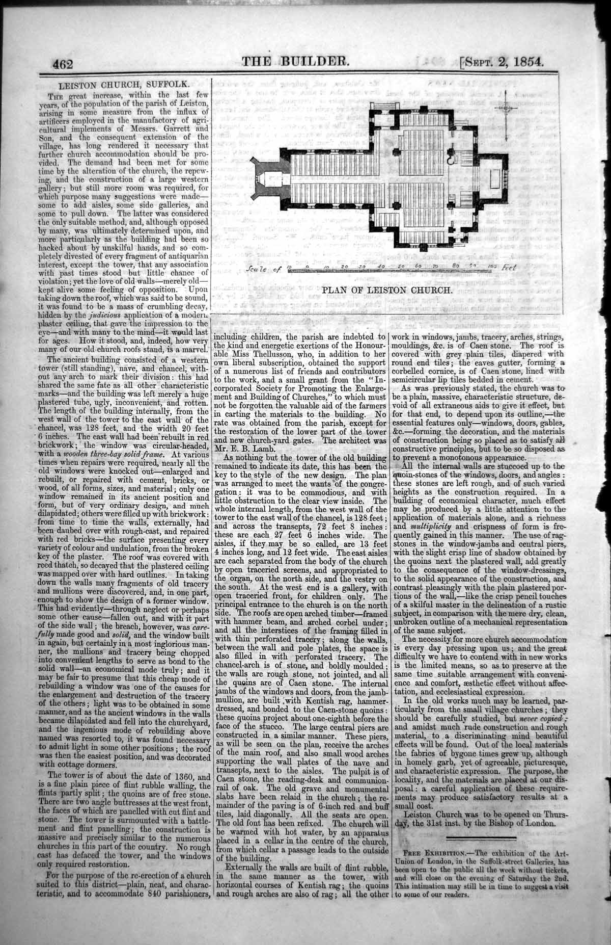 Old Antique Print Plan Leiston Church Re-Erection E B Lamb Architect 1854 19th