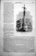 Original Old Antique Print Ancient Stone Cross Dieppe South Side Cathedral 1854