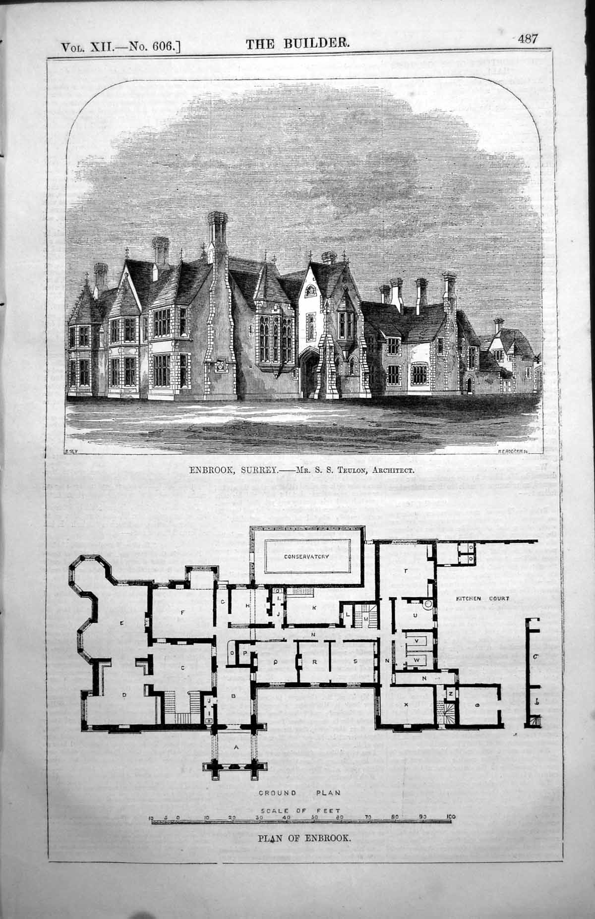 Old Enbrook Surrey Ground Plan Conservatory S S Teulon Architect 1854 Victorian