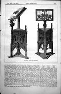 Original Old Antique Print Ancient Carved Lectern Triangle Shape Bible 1854