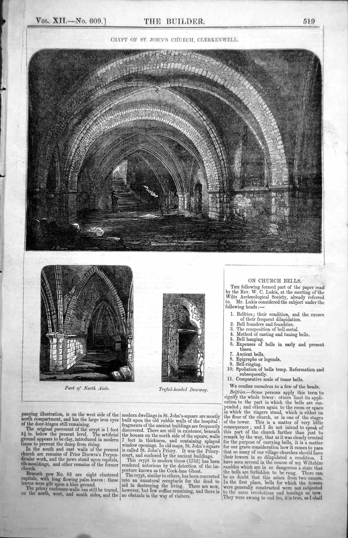 Old Crypt St Johns Church Clerkenwell North Aisle Trefoil Doorway 1854 19th