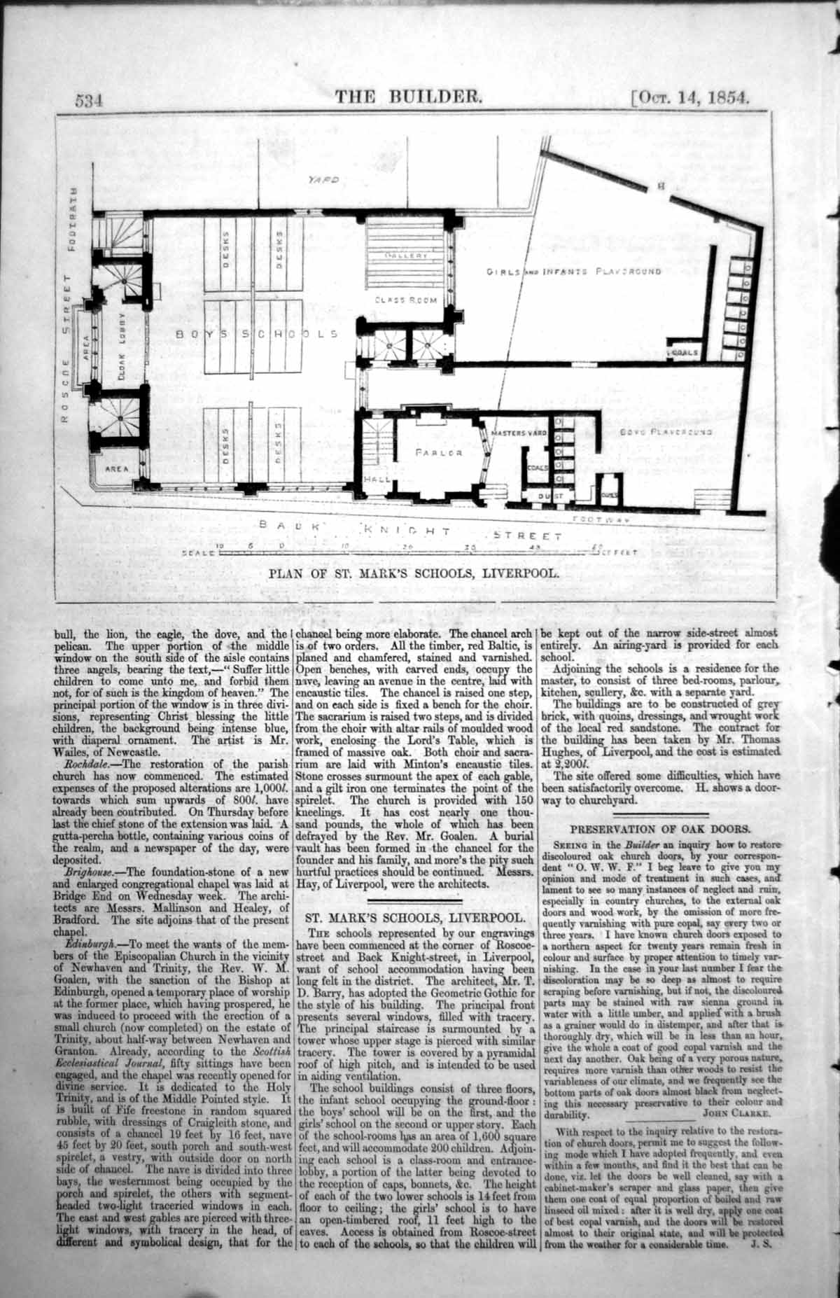 Old Plan St Marks Schools Liverpool Geometric Style T Barry Arch 1854 Victorian
