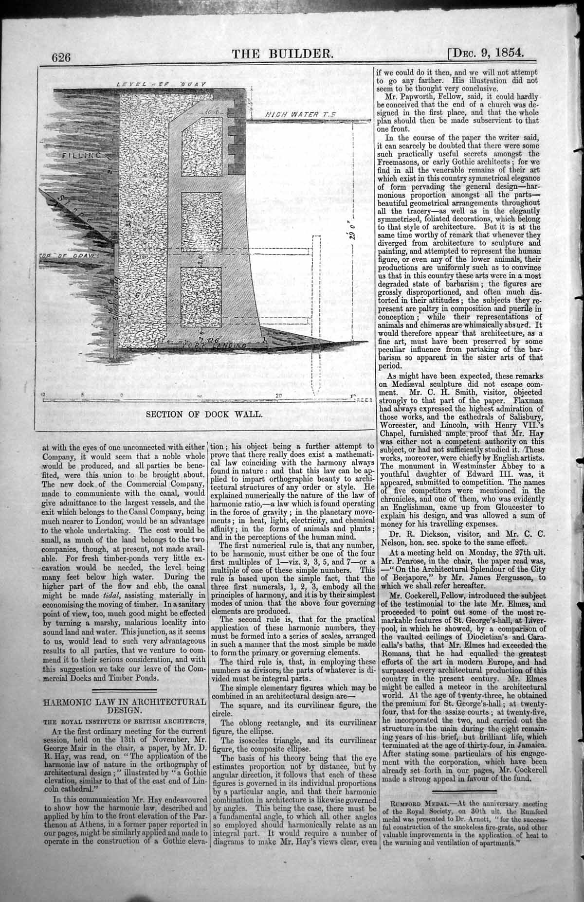 Antique Print Section Dock Wall Level Quay High Water Top Gravel Slope 1854