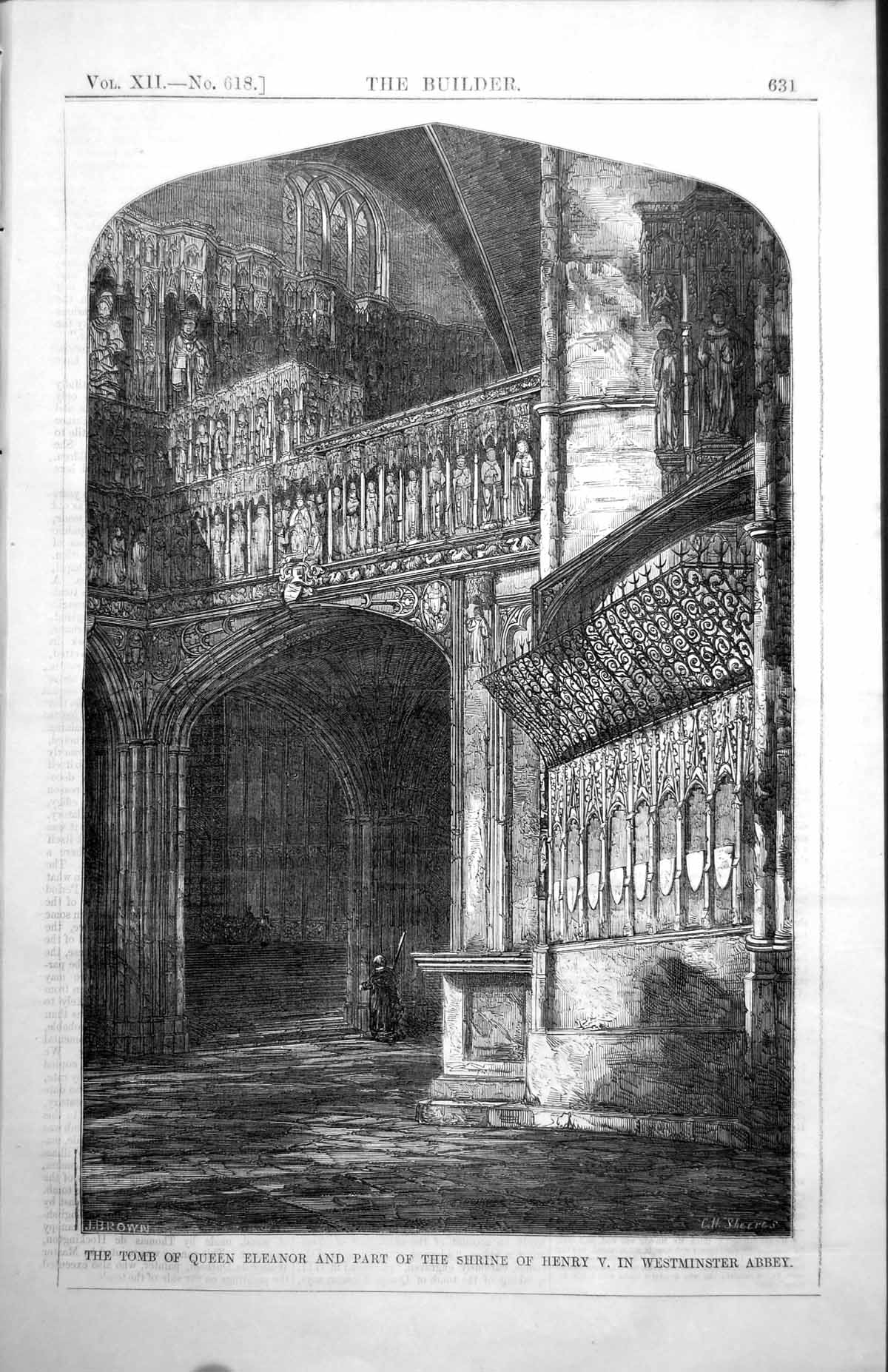 Antique Print Tomb Queen Eleanor Part Shrine Henry V Westminster Abbey 1854