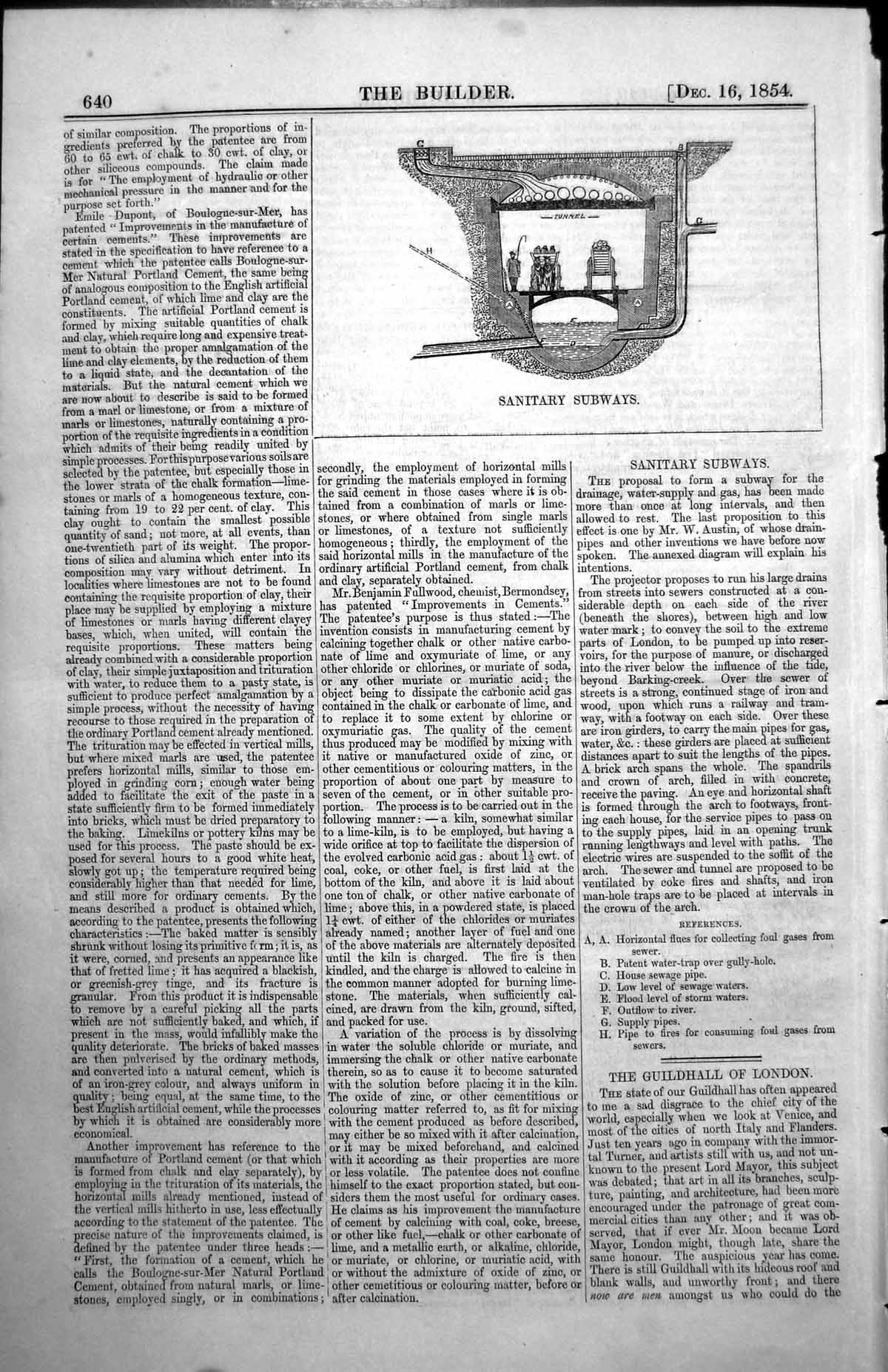 Old Print Sanitary Subways W Austin Drainage Pipes Flues Foul Gases 1854 19th