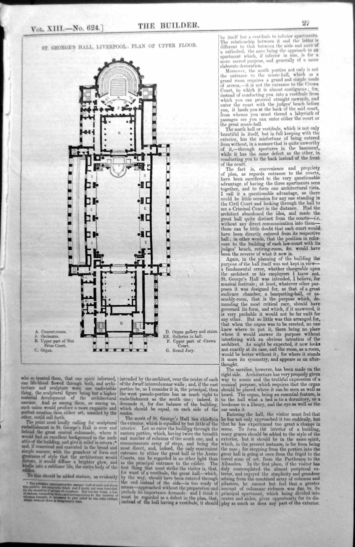 Old Upper Floor Plan St. George'S Hall Liverpool England Architecture
