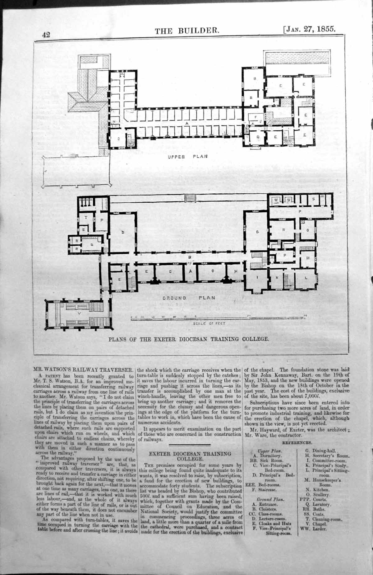 Old Plan Exeter Diocescan Training College Architecture 1855 Builder Victorian
