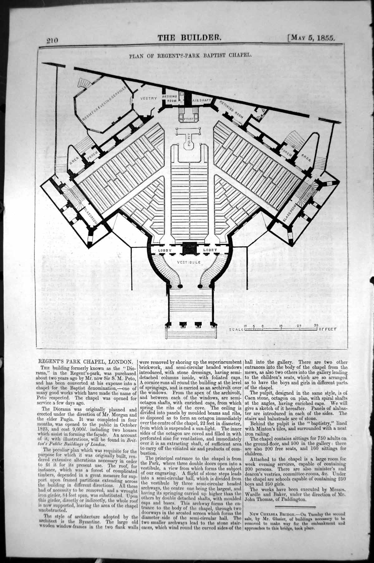 Old Plan Regent'S Park Baptist Chapel London Architecture 1855 Builde Victorian