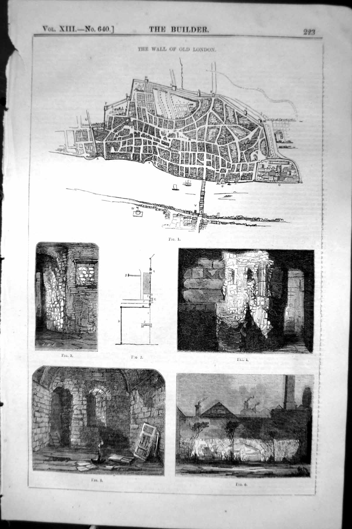 Original Old Antique Print Architecture 1855 Builder Wall London England 19th