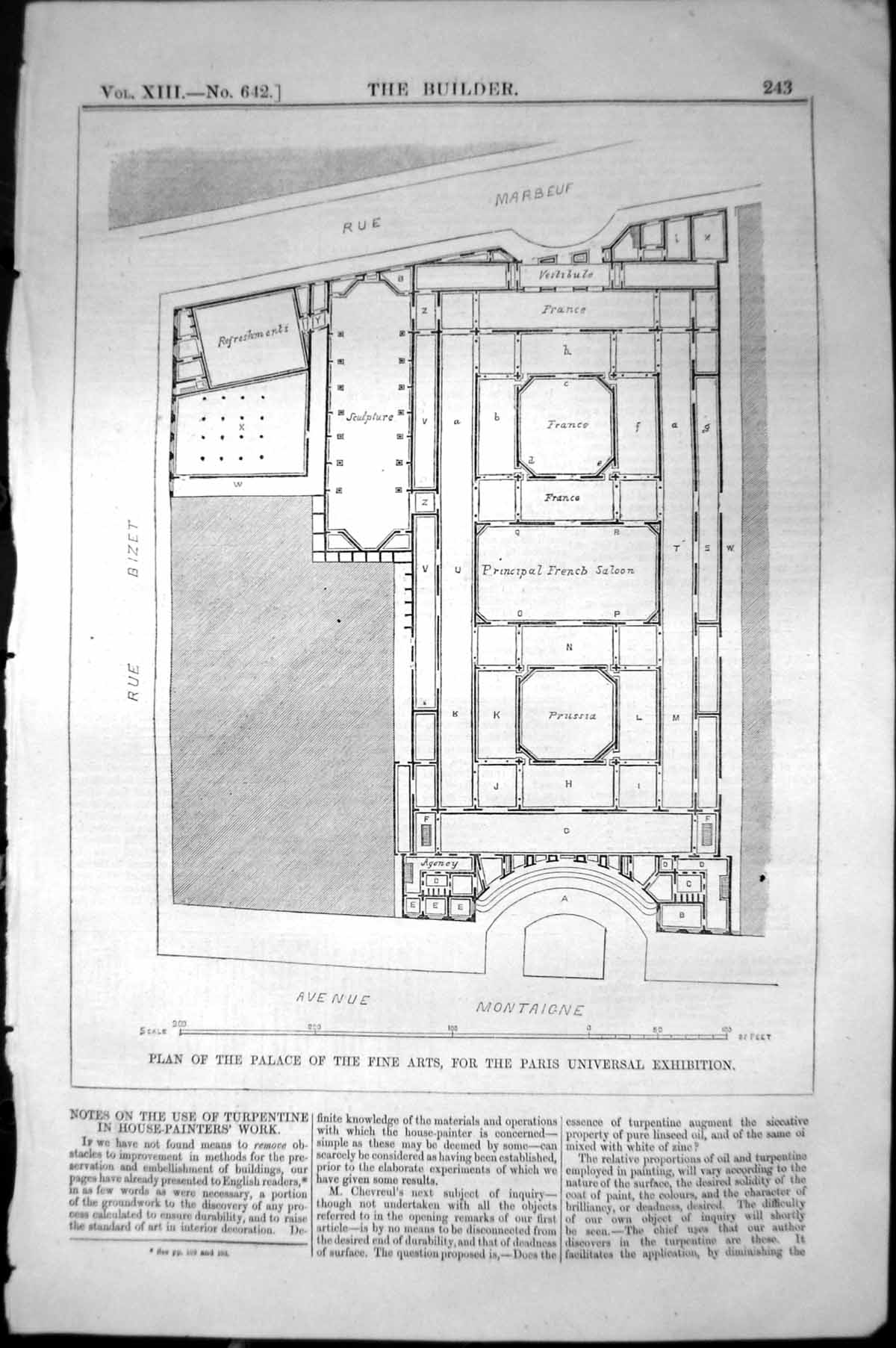 Old Plan Palace Fine Arts Paris Universal Exhibition Architecture 185 Victorian