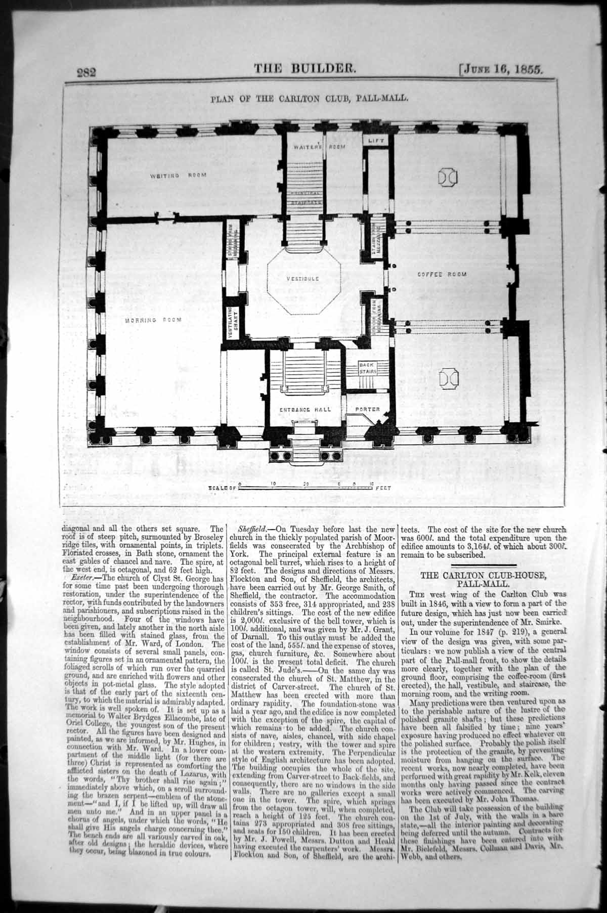 Old Plan Carlton Club House Pall Mall London England Architecture 185 Victorian