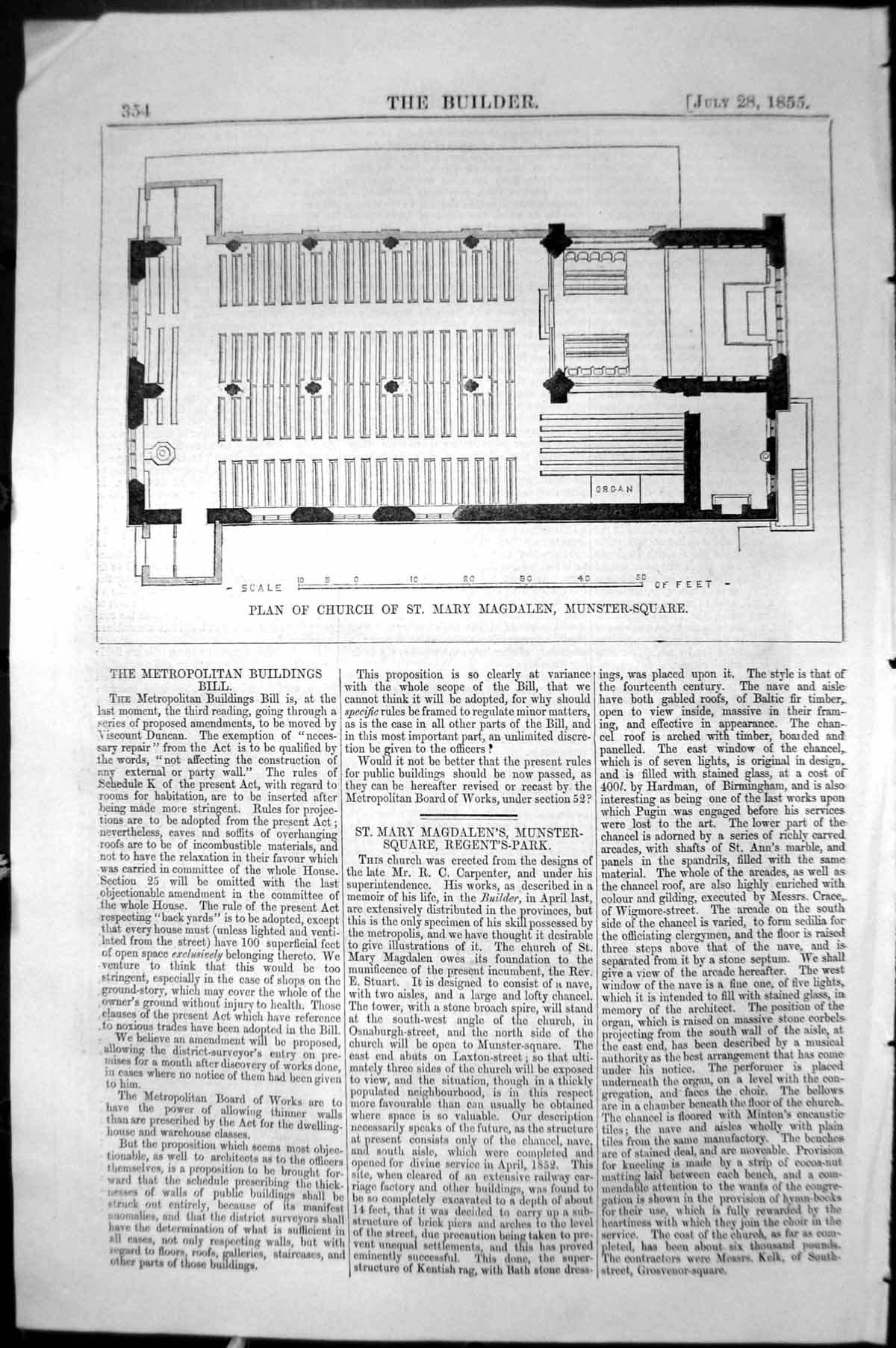Old Plan Church St. Mary Magdalen Munster Square Architecture 1855 Bu Victorian